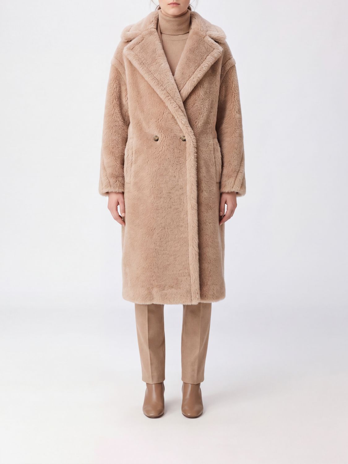 MAX MARA Cappotto Teddy doppiopetto in misto lana con spalle cadute