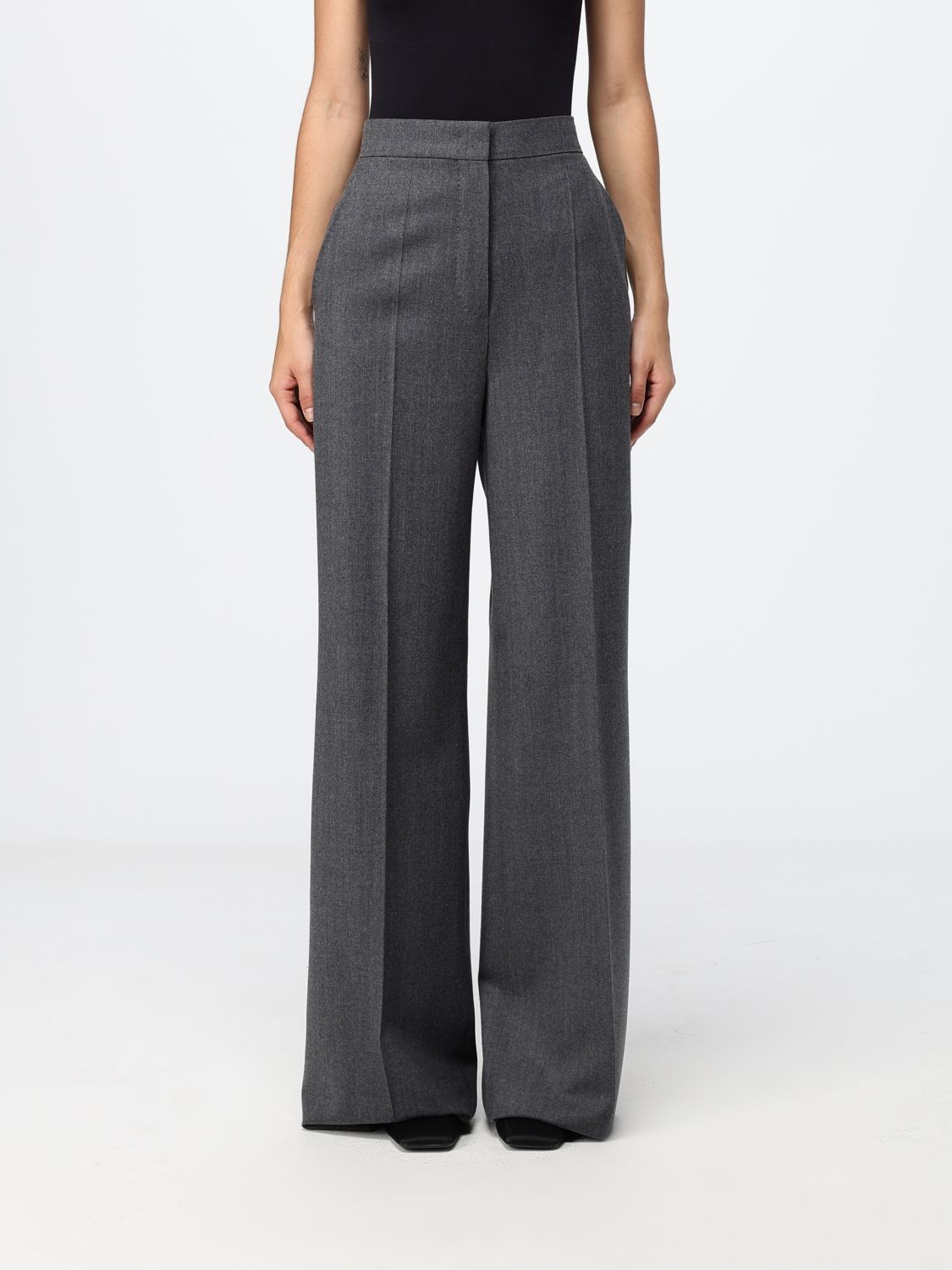 Max Mara High-waisted Flared Crêpe Trousers With Slash Pockets In Blue