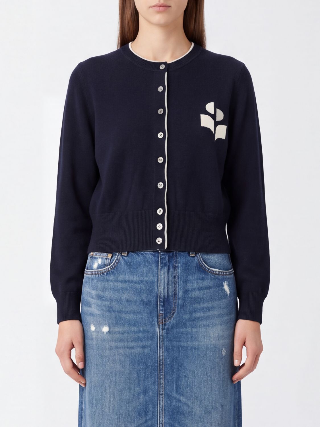 ISABEL MARANT ETOILE Cardigan girocollo in cotone e lana con logo a contrasto