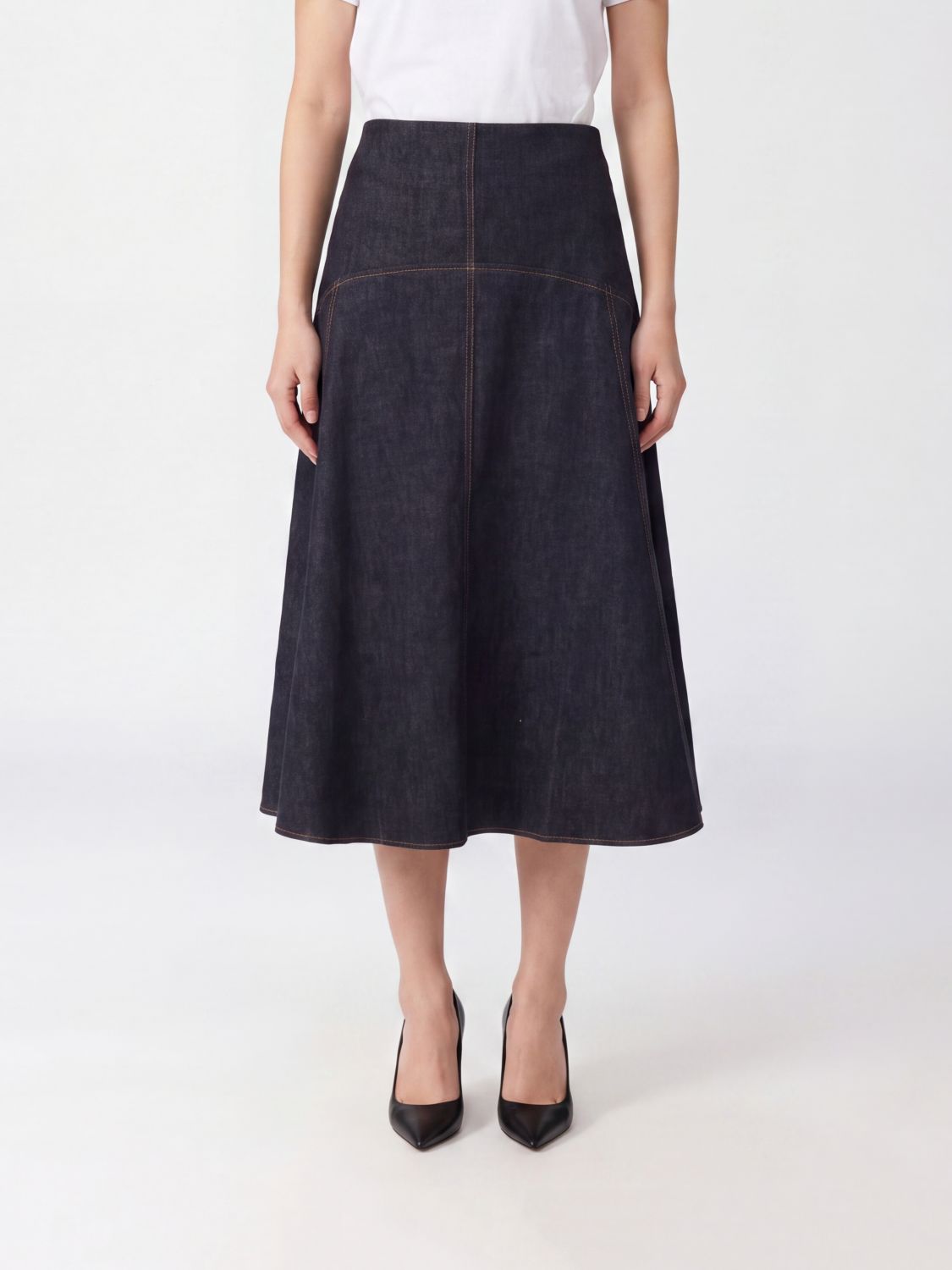 JACQUEMUS Triangle De-Nîmes High-Waisted Denim Midi Skirt
