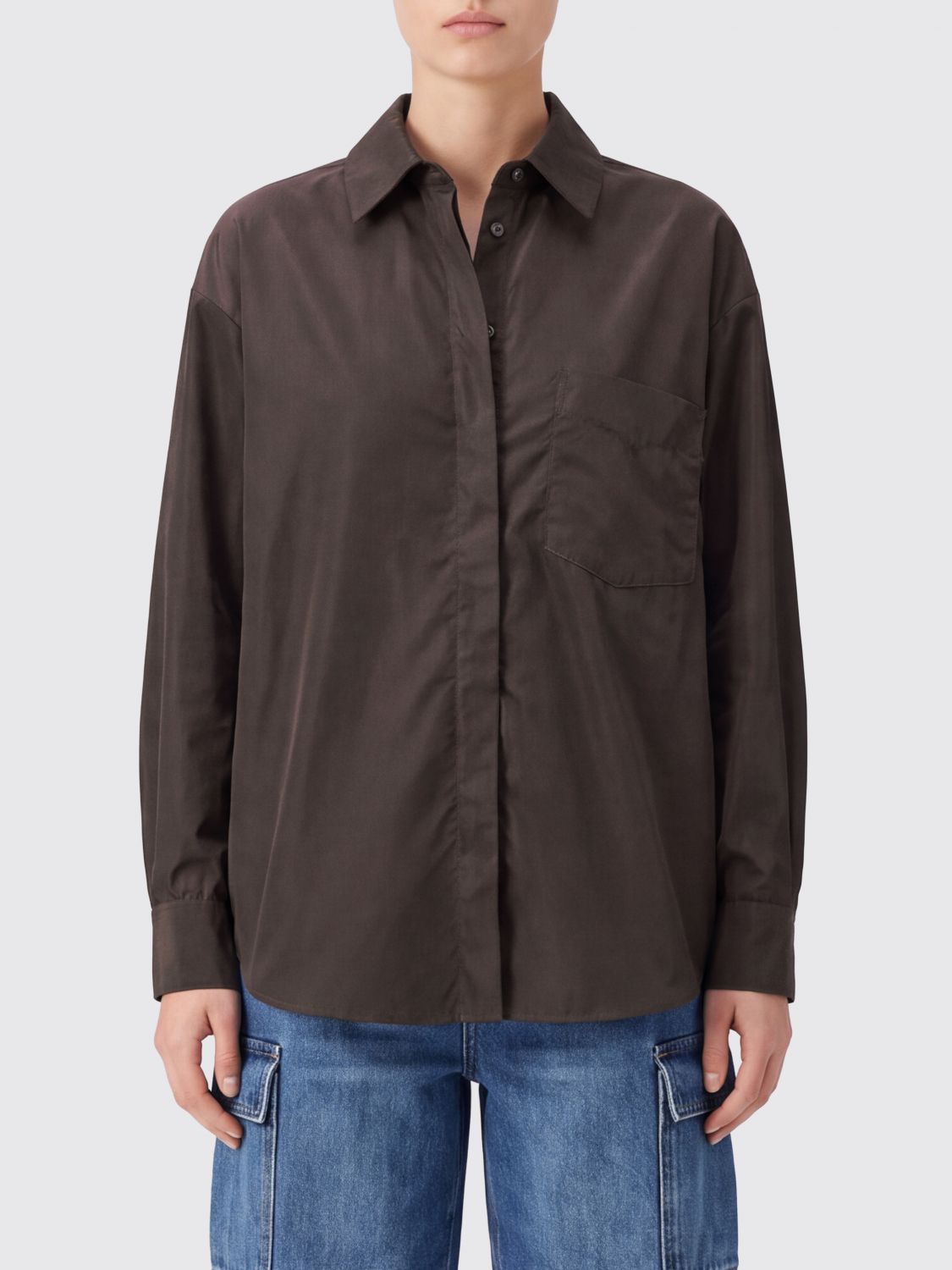 ASPESI Camicia relaxed fit in tessuto tecnico con abbottonatura nascosta