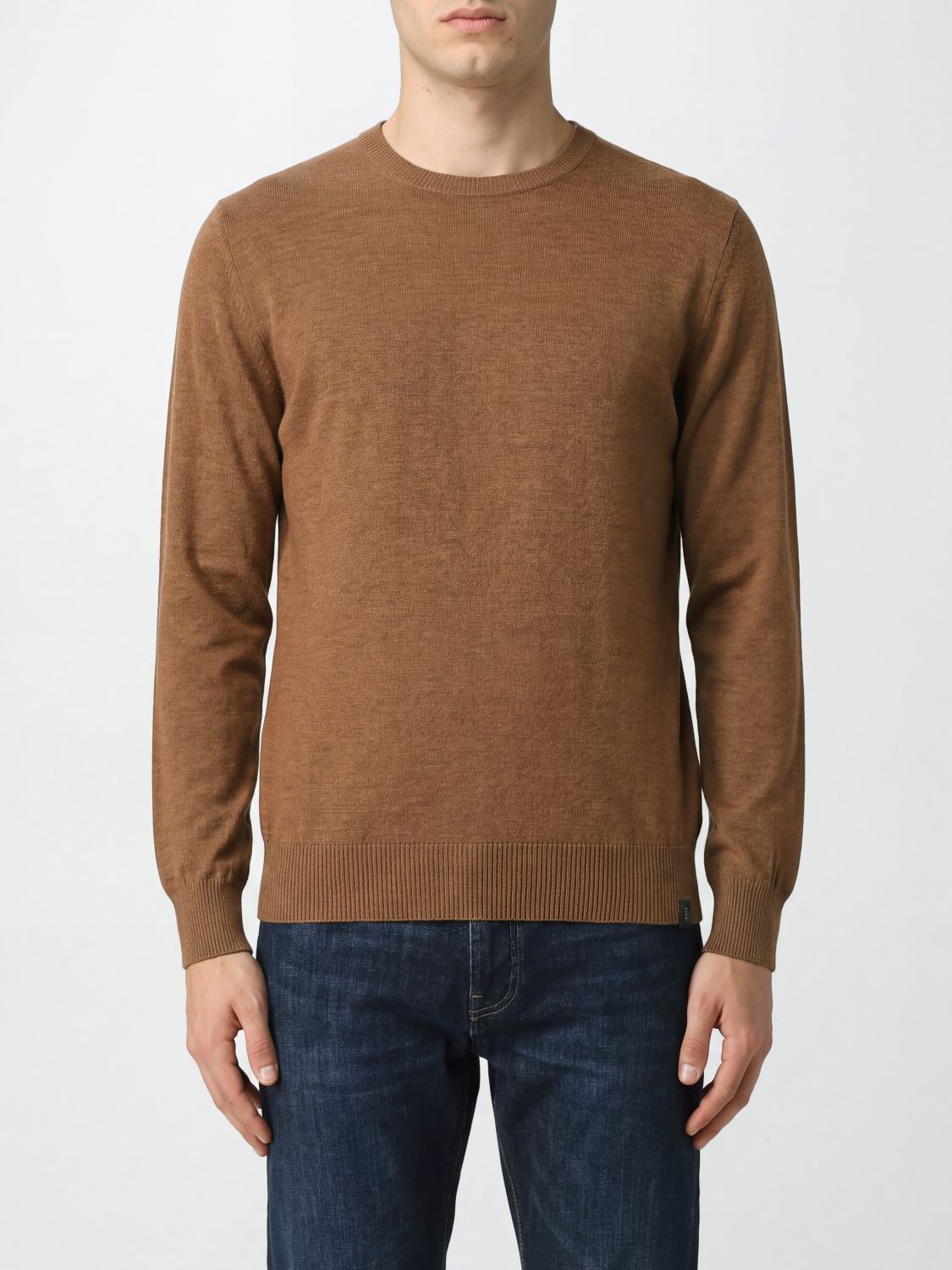 FAY Pure Merino Wool Crewneck Jumper with Ribbed Trims
