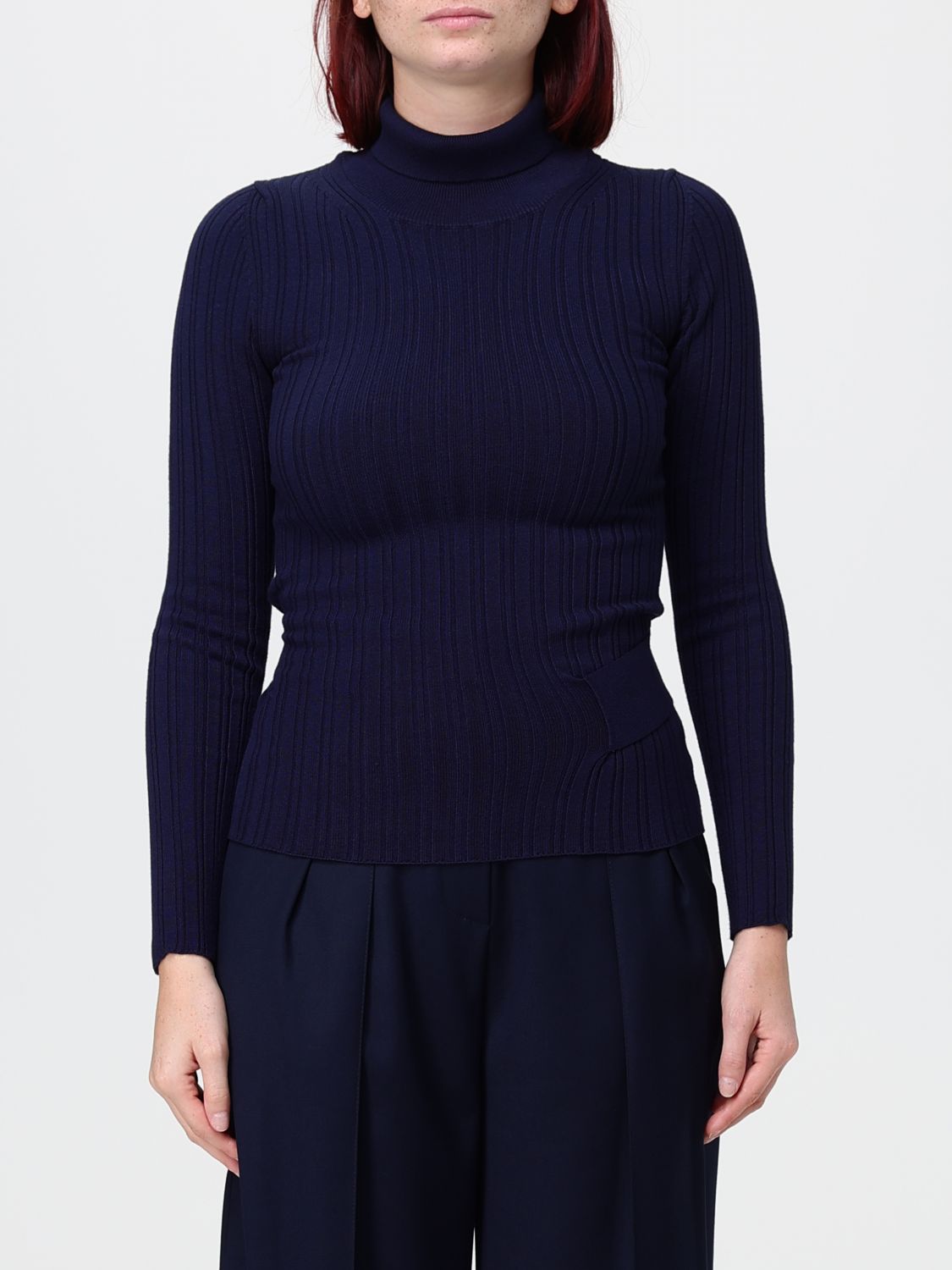 SIMONA CORSELLINI Slim Fit Cotton Turtleneck with Tie-Waist Belt