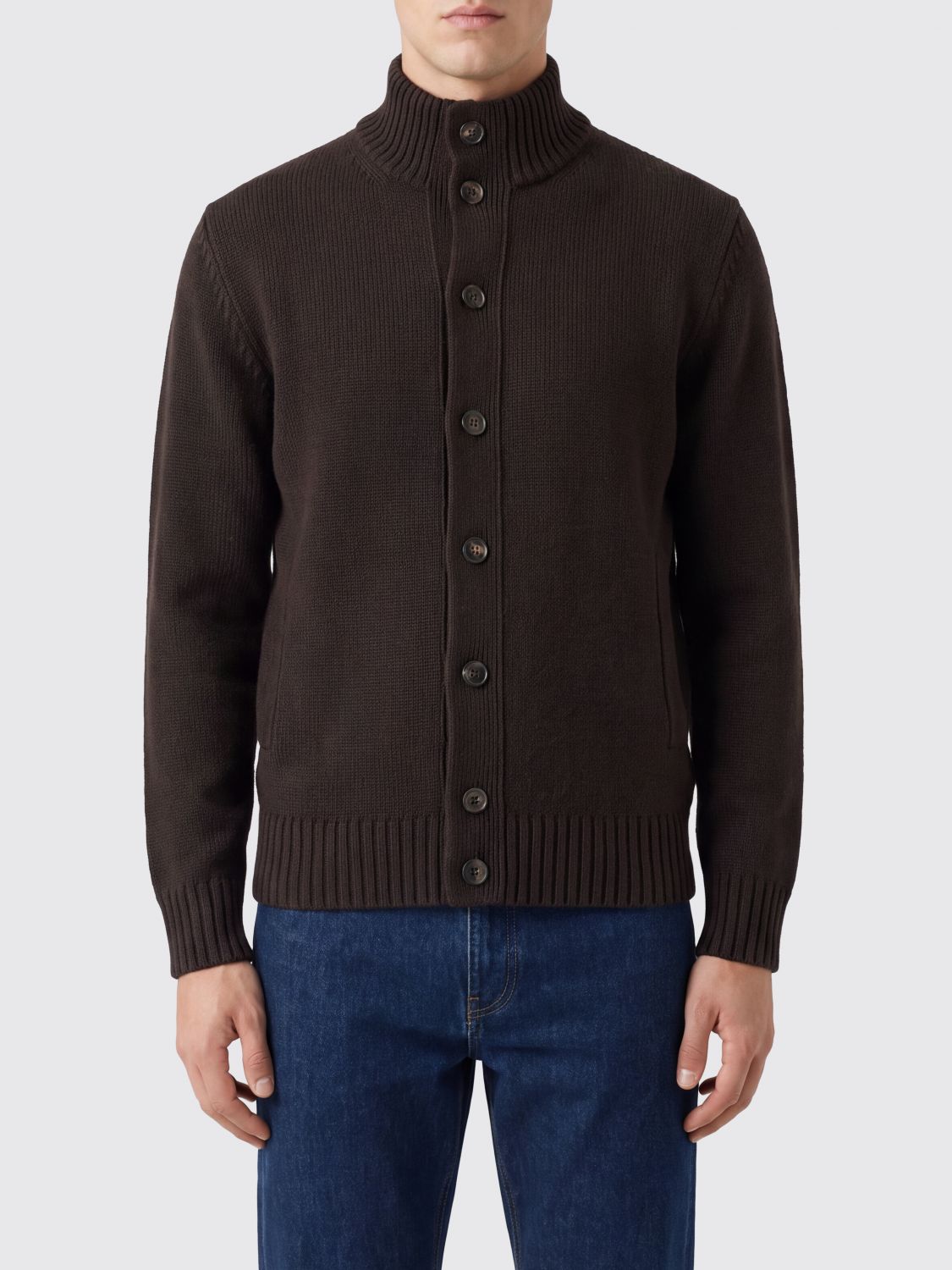 ZANONE Cardigan dolcevita in pura lana vergine con bordi a costine