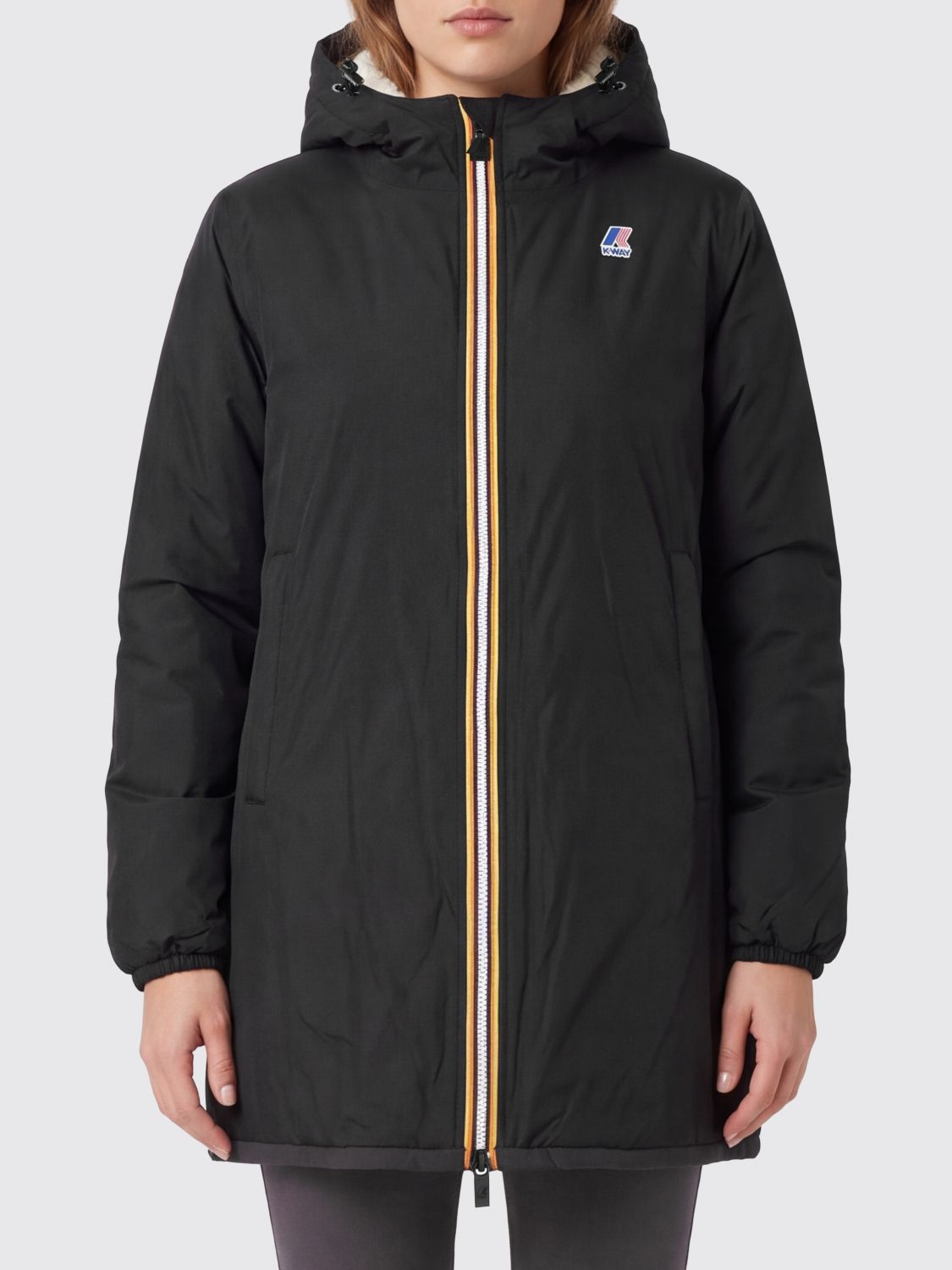 K-Way Jacin Orsetto Knee-Length Parka with Hood and Faux-Fur Lining