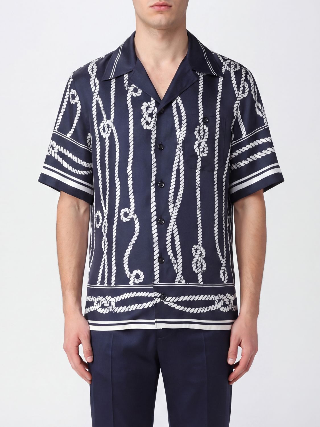 DOLCE & GABBANA Seiden-Bowlinghemd mit Marina-Print und Kuba-Kragen