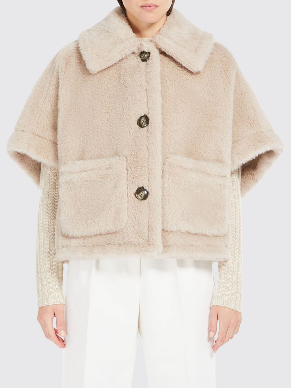 Max Mara Alpaca and Wool Teddy Jacket on Silk Base with Kimono Sleeves