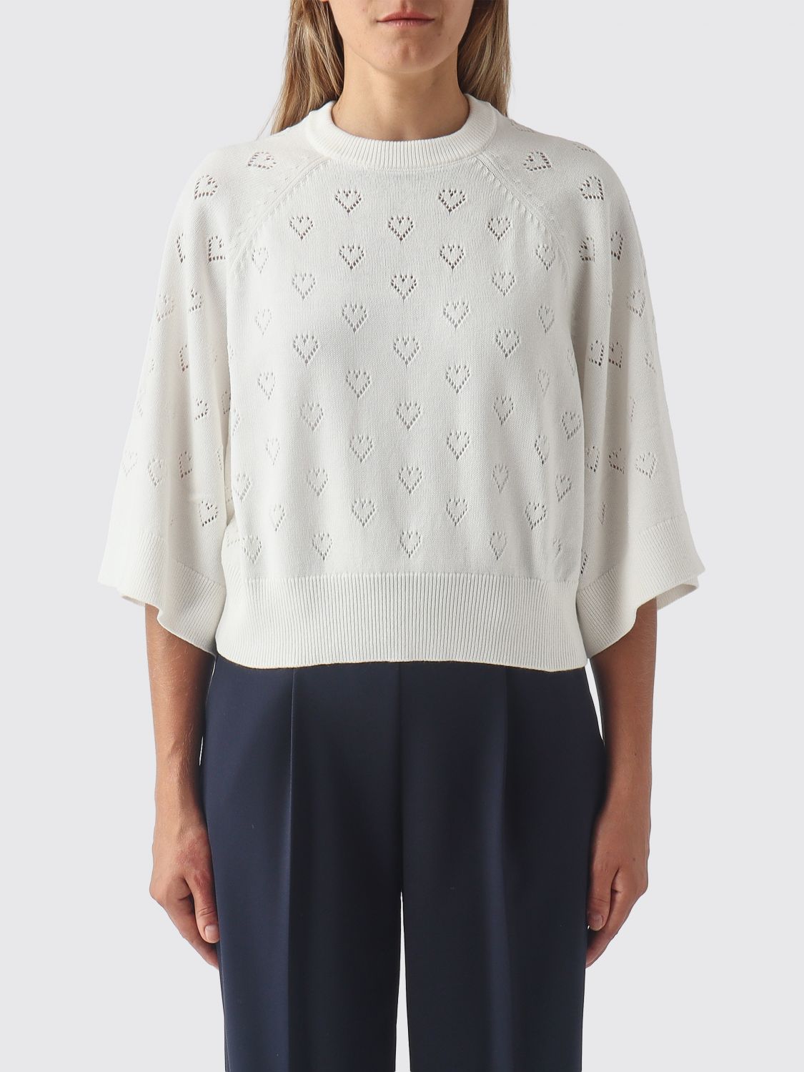 Twinset Open-Knit Cotton and Cashmere Jumper with Dropped Shoulders