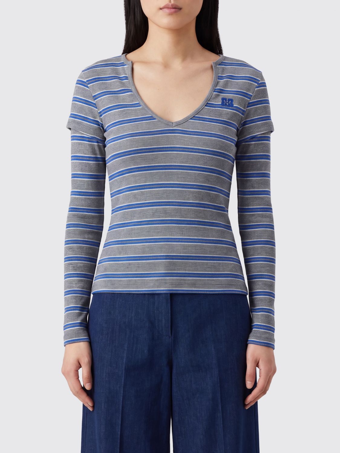 Ganni Striped Organic Cotton Slim-Fit Top with Double-Layer Design