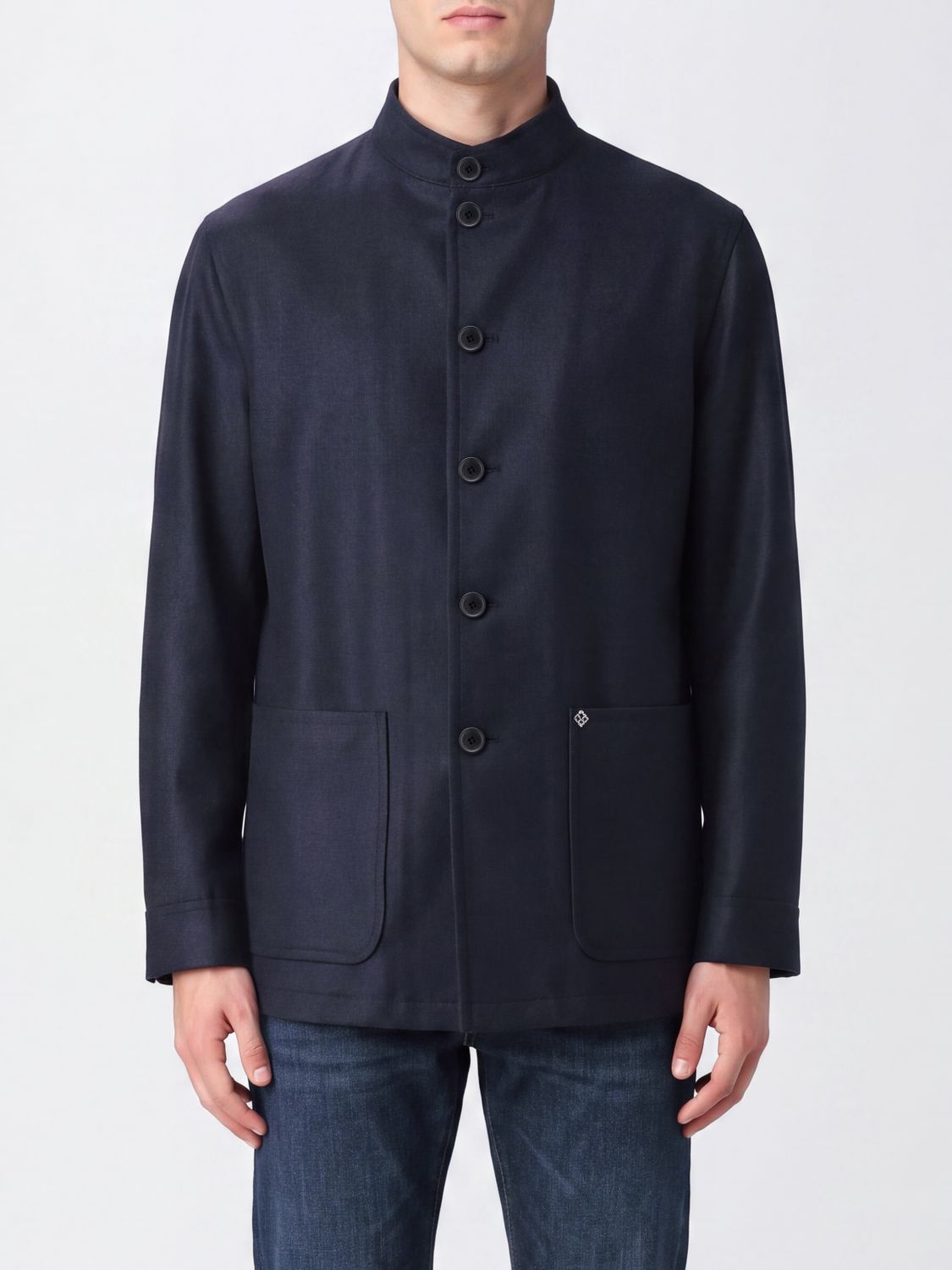 Tagliatore Single-Breasted Short Coat in Wool and Cashmere with Mandarin Collar