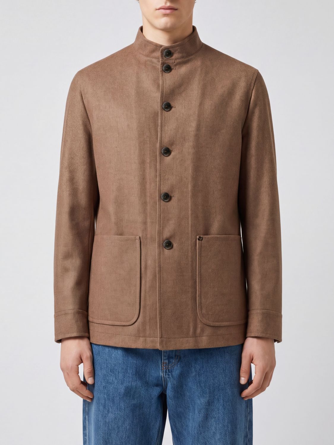 Tagliatore Single-Breasted Short Coat in Wool and Cashmere with Mandarin Collar