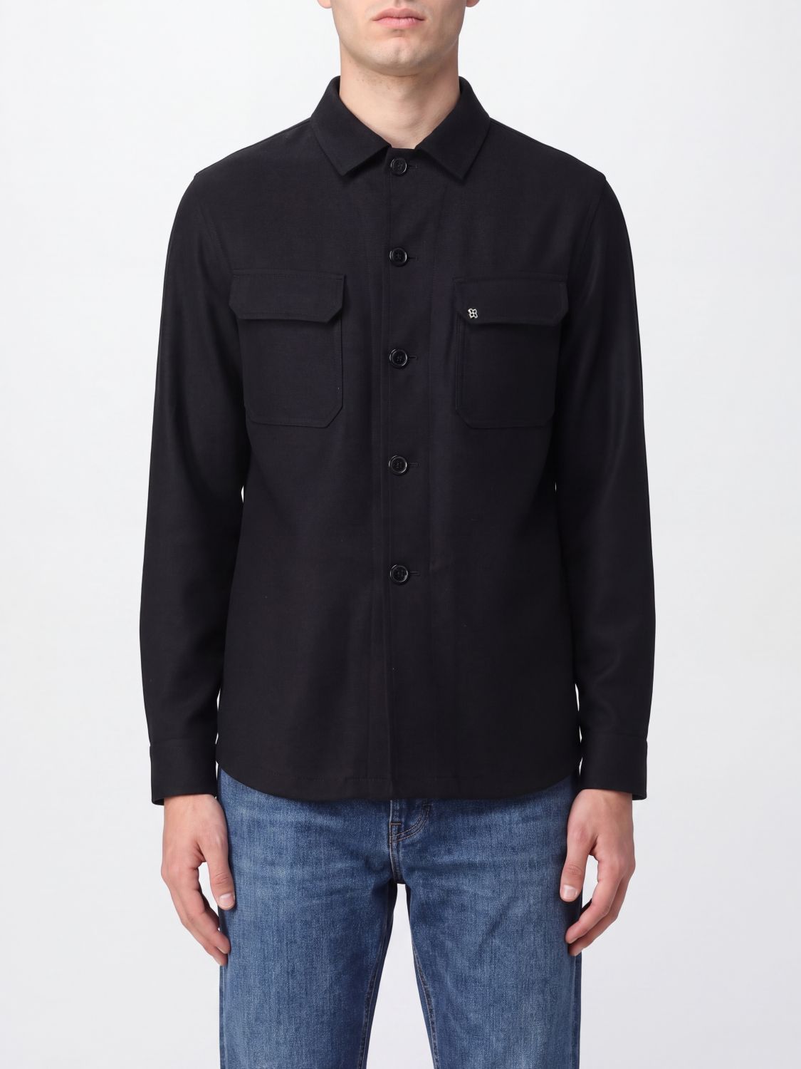 TAGLIATORE Pure Virgin Wool Shirt Jacket with Flap Pockets and Curved Hem