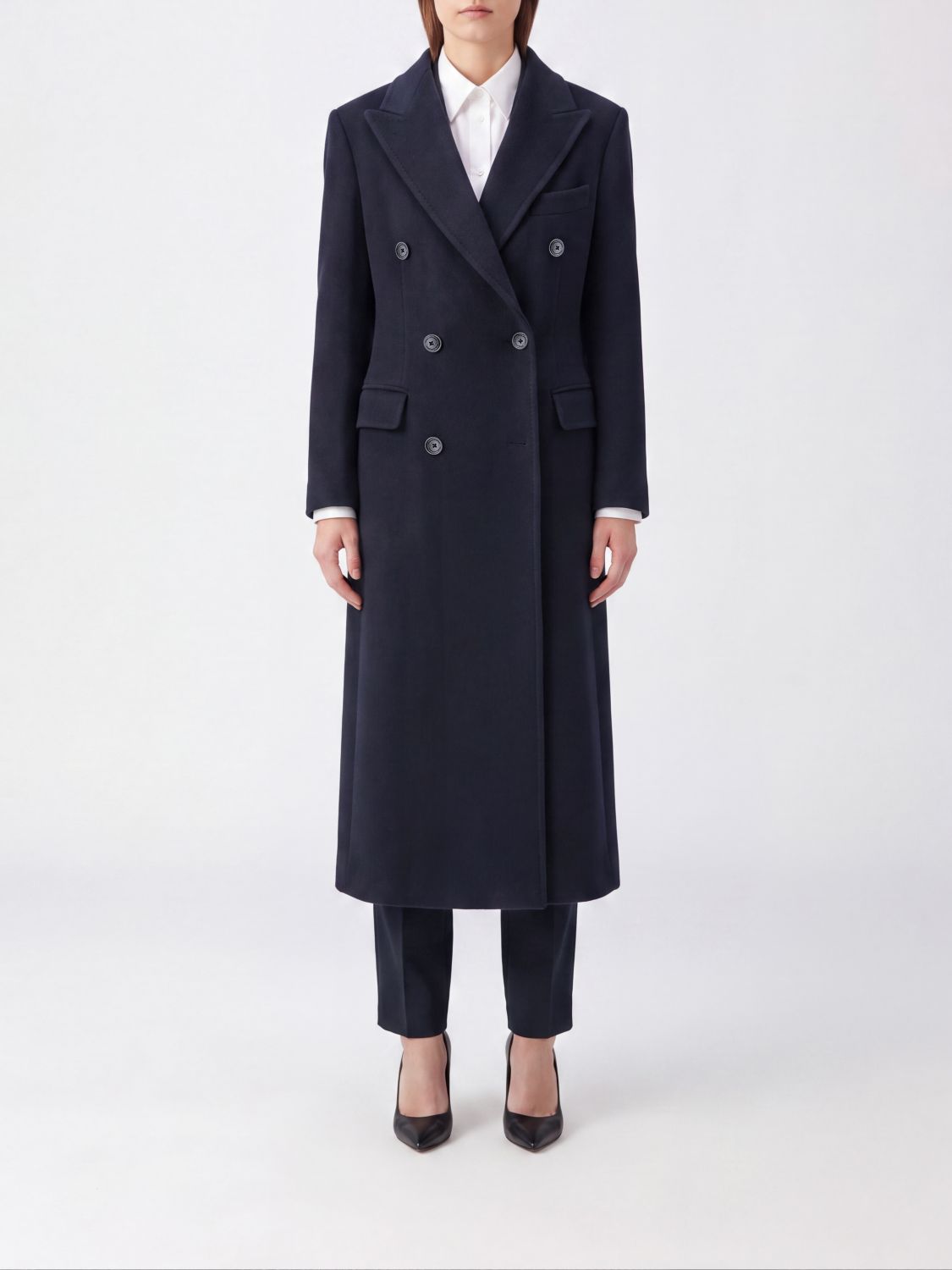 Tagliatore Long Double-Breasted Pure Virgin Wool Coat