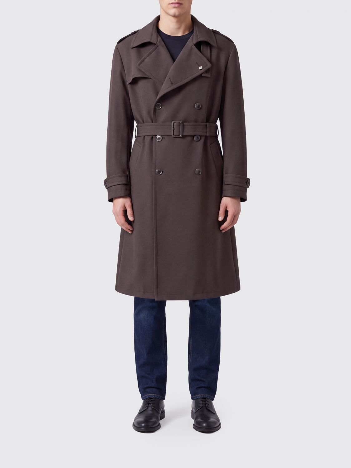 Tagliatore Double-Breasted Virgin Wool Trench Coat with Waist Belt