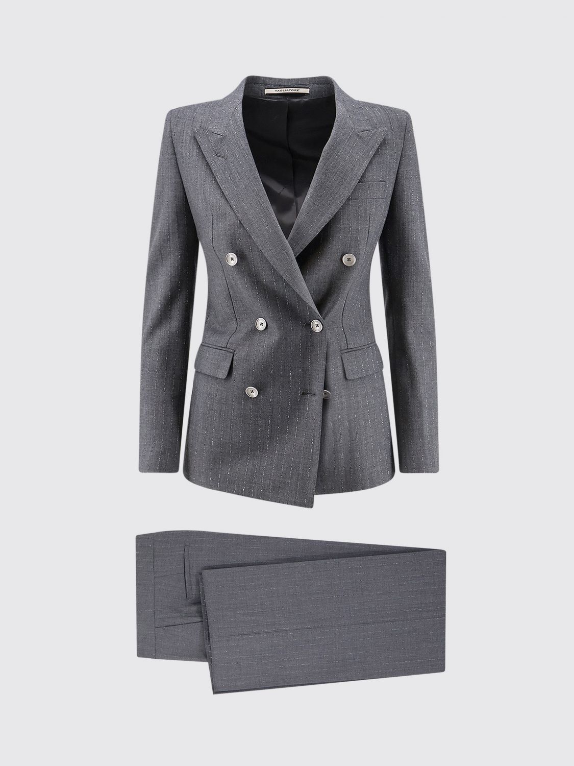 Tagliatore Pinstripe Double-Breasted Virgin Wool Blend and Lurex Suit