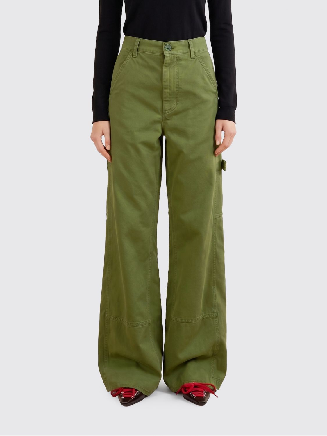 MARNI High-Waist Hose mit weitem Bein aus Baumwolljersey mit Gürtelschlaufen