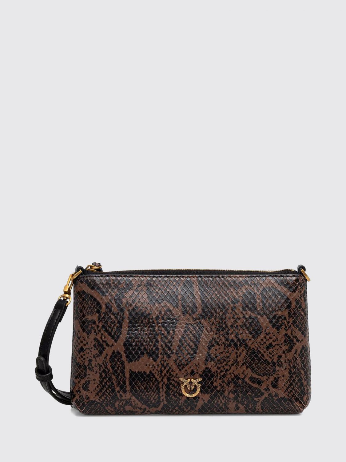 PINKO Pochette Horizontal Flat in pelle con stampa pitone e logo Love Birds