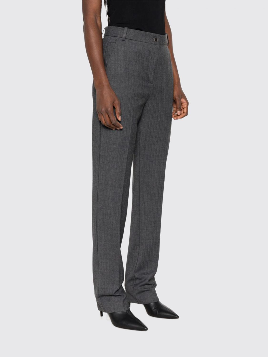 PINKO High-Waisted Straight-Leg Trousers in Wool Blend with Logo