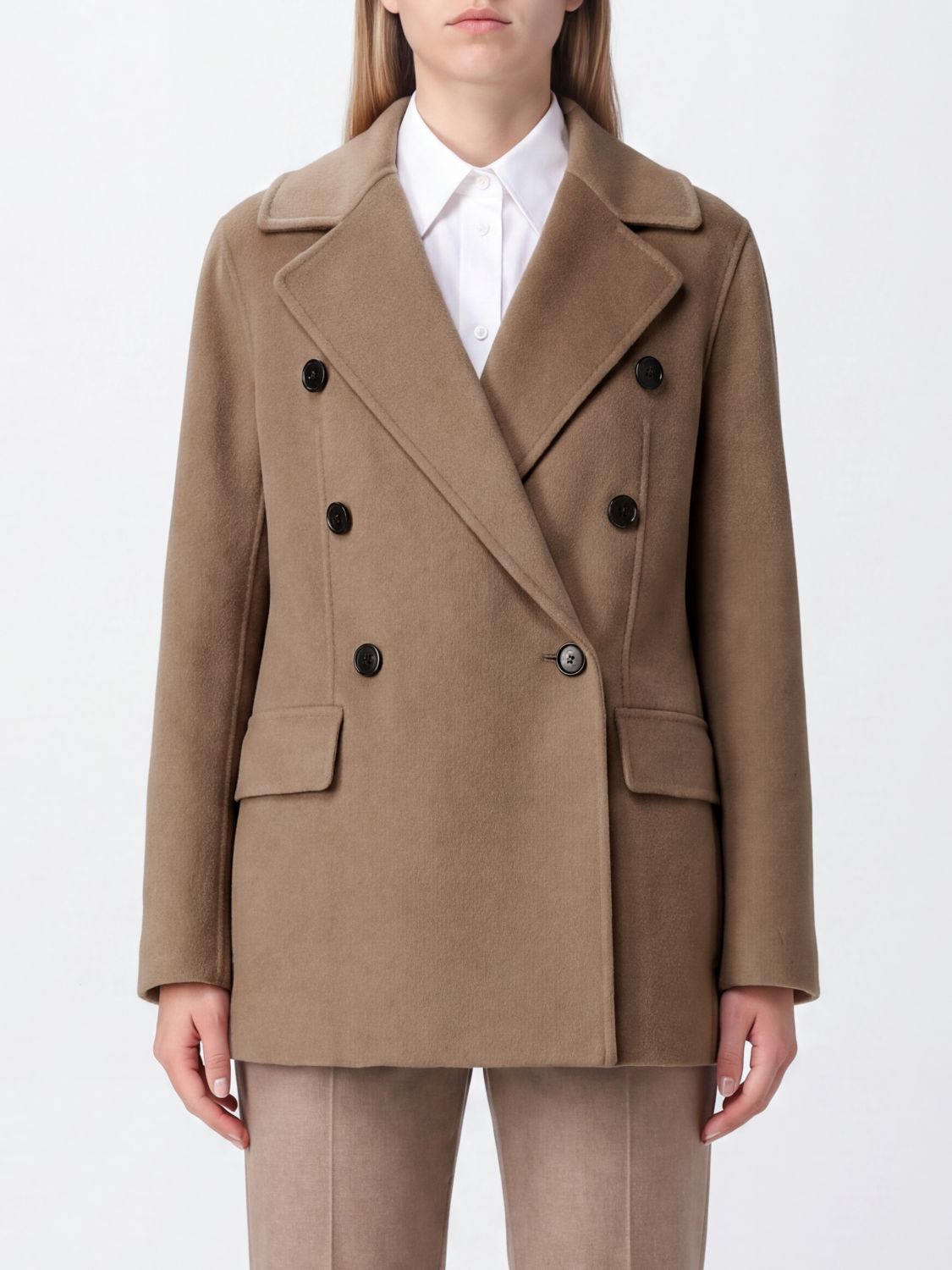 ‘S Max Mara Rita Double-Breasted Short Coat in Pure Virgin Wool with Lapels