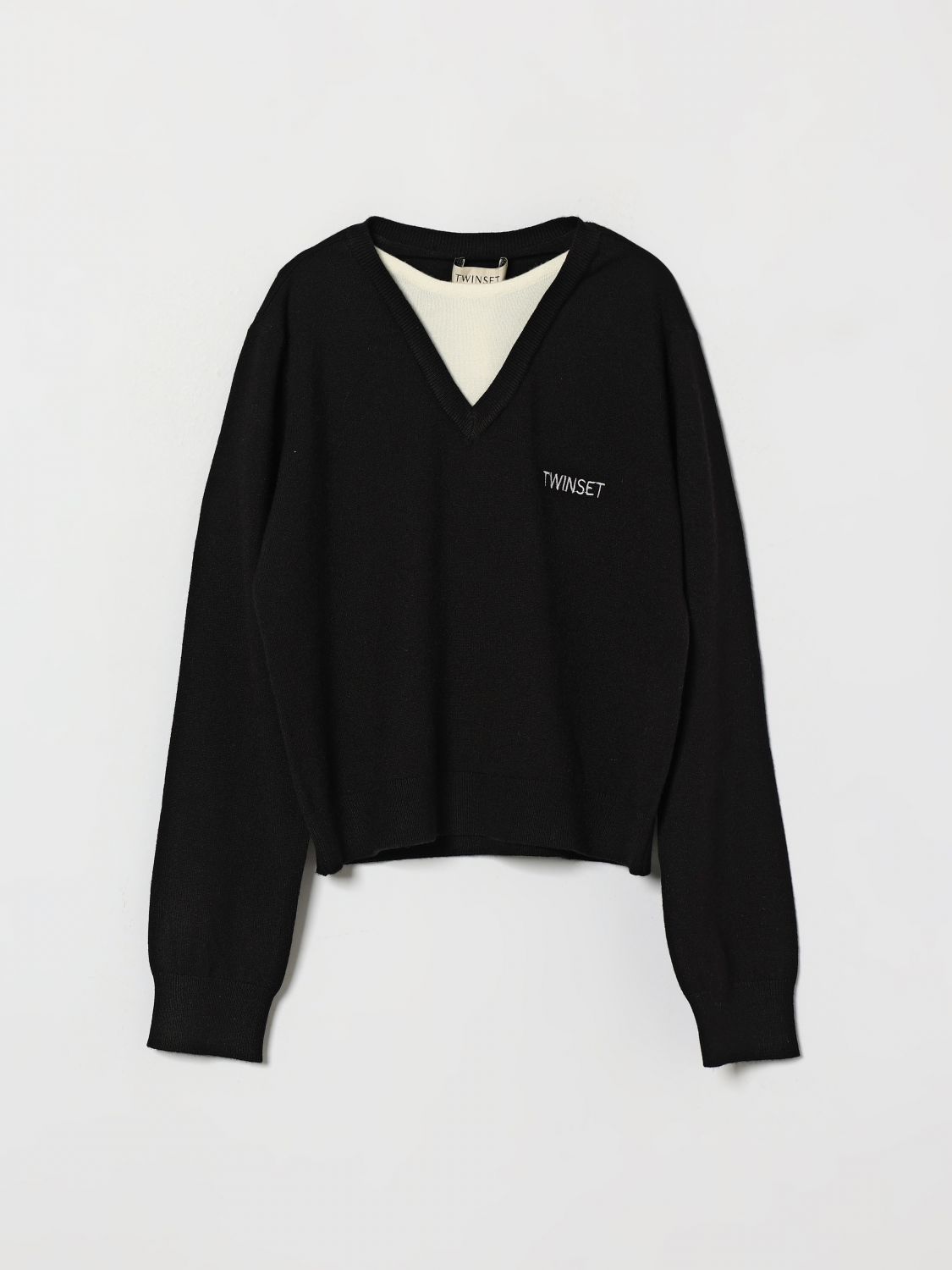 Twinset Jungen-Pullover mit V-Ausschnitt und Kontrastlogo aus Viskosemischung