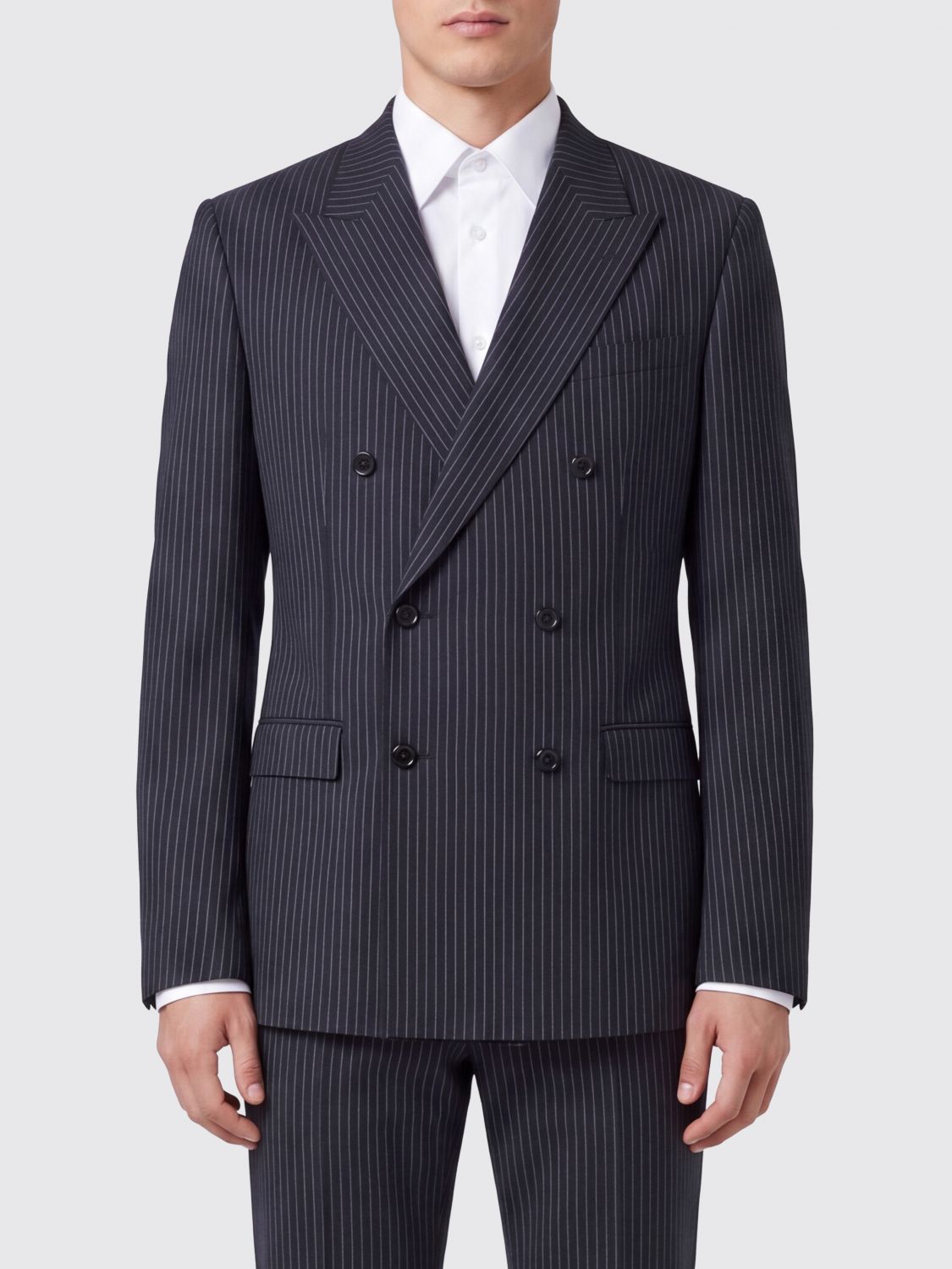 DOLCE & GABBANA Nadelstreifen-Zweireiher-Blazer aus Schurwolle mit Spitzrevers