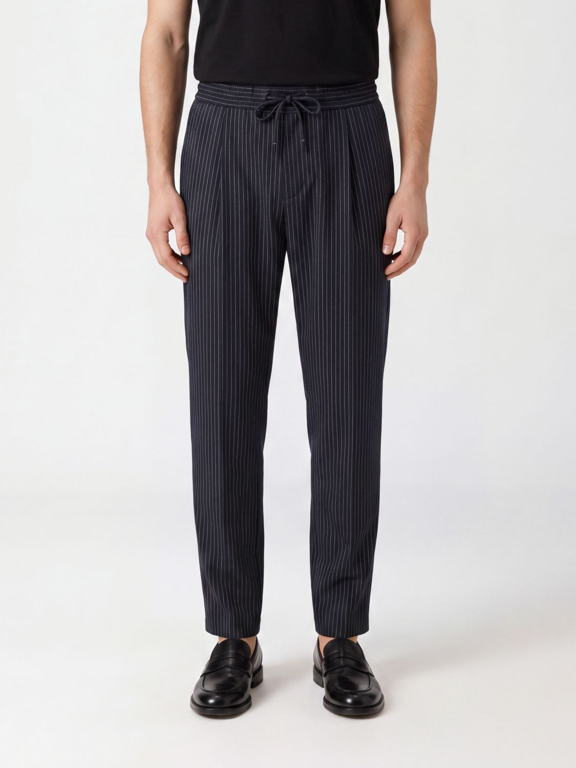 Dolce & Gabbana Pinstriped Virgin Wool Trousers with Drawstring Waist