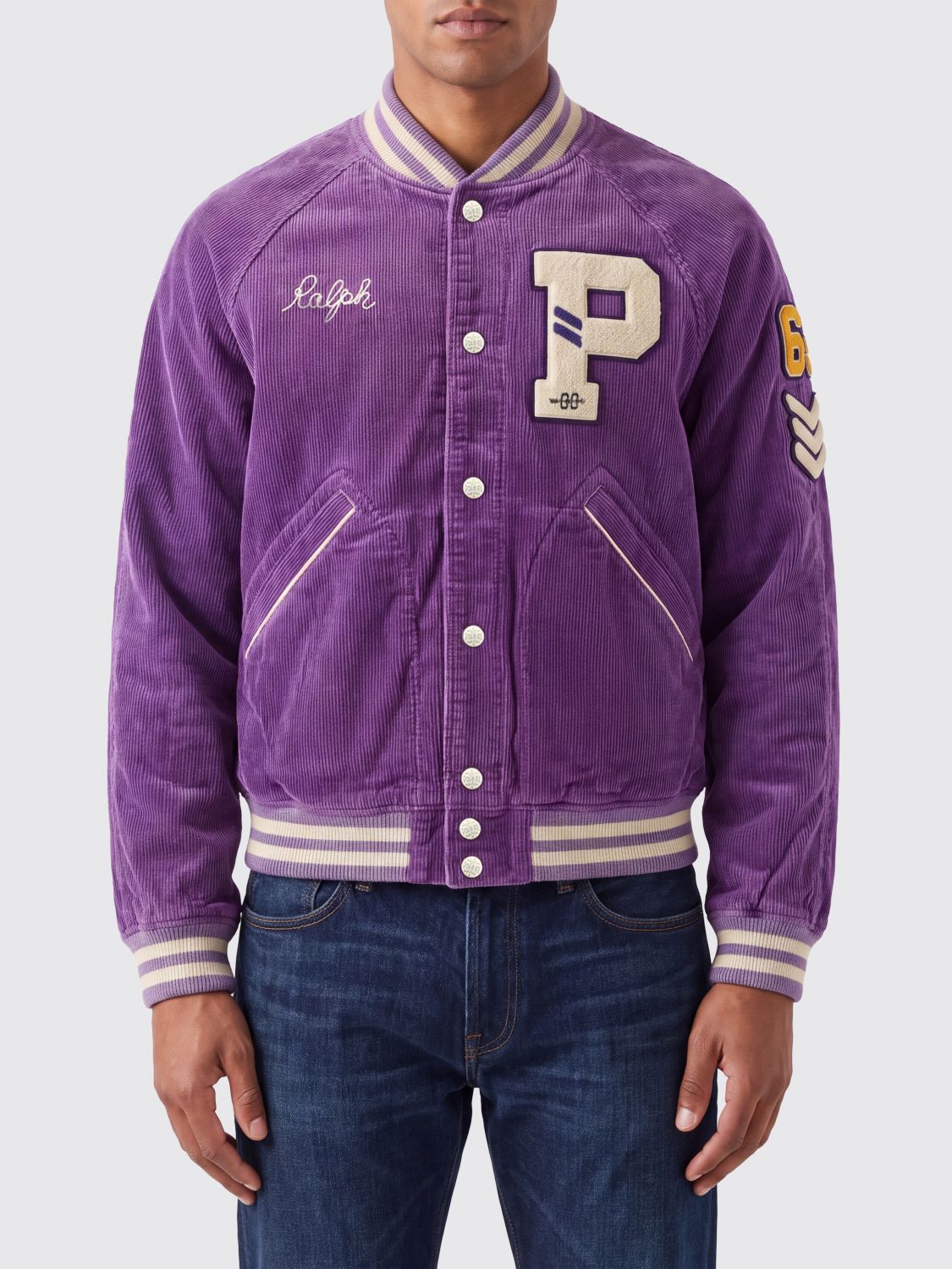 Polo Ralph Lauren Velvet Varsity Bomber Jacket with Patches and Embroidery