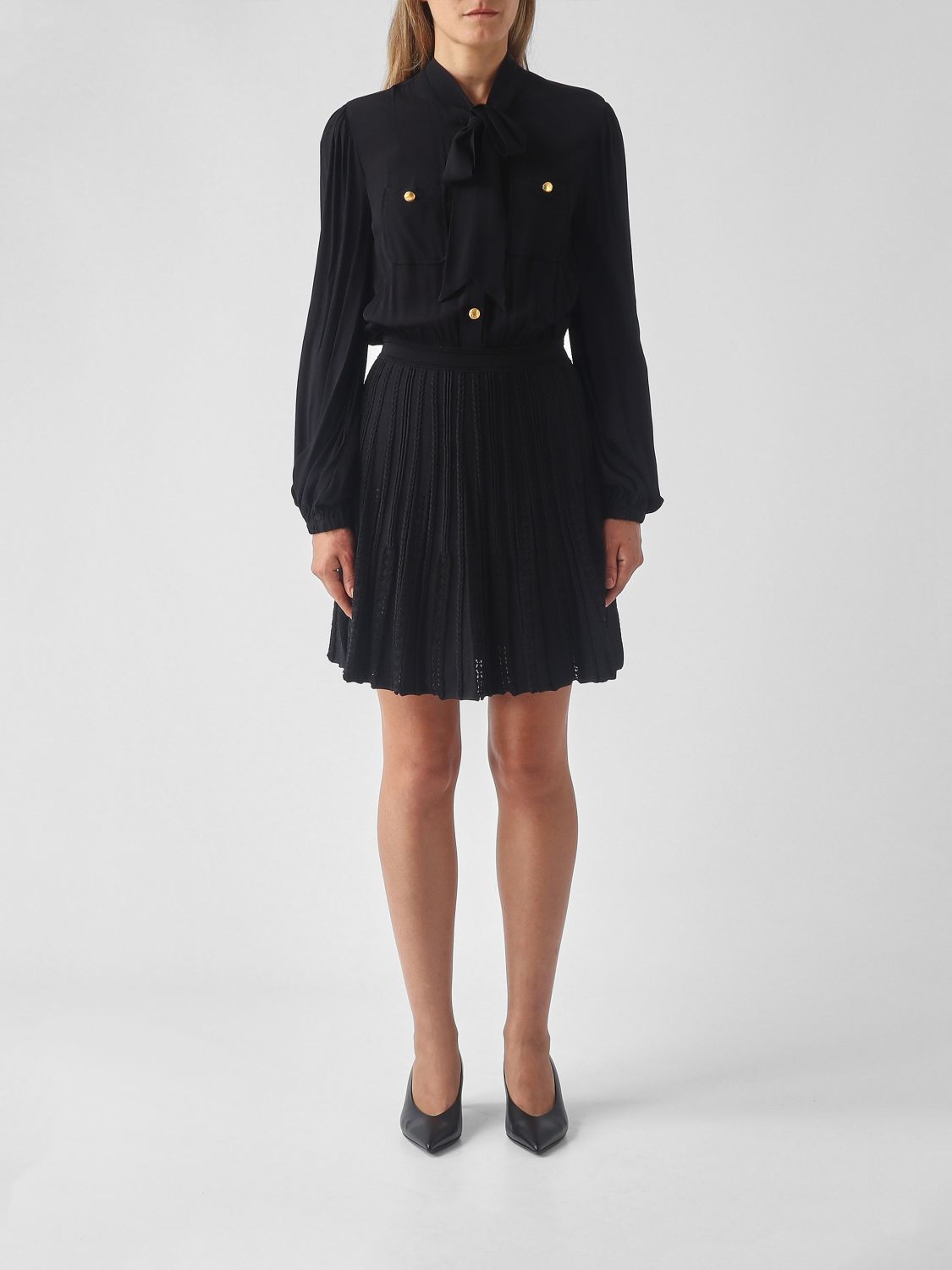 Twinset Plissiertes Etui-Minikleid mit Puffärmeln