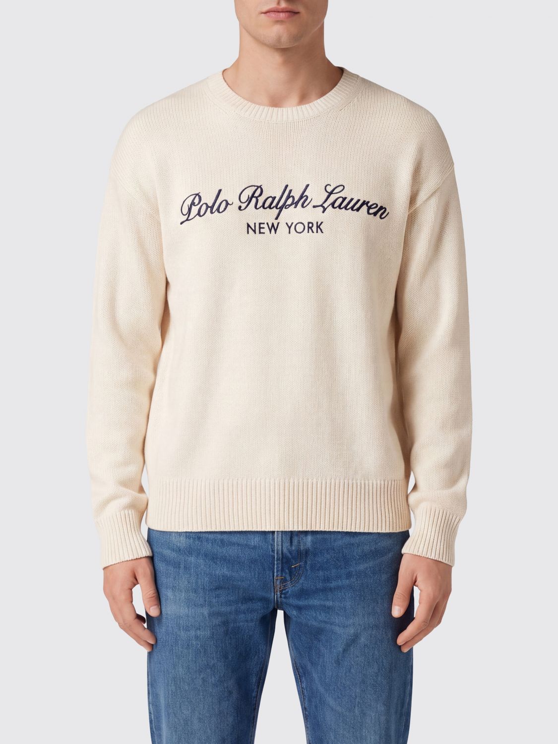 POLO RALPH LAUREN Wool and Cotton Blend Jumper with Jacquard Logo