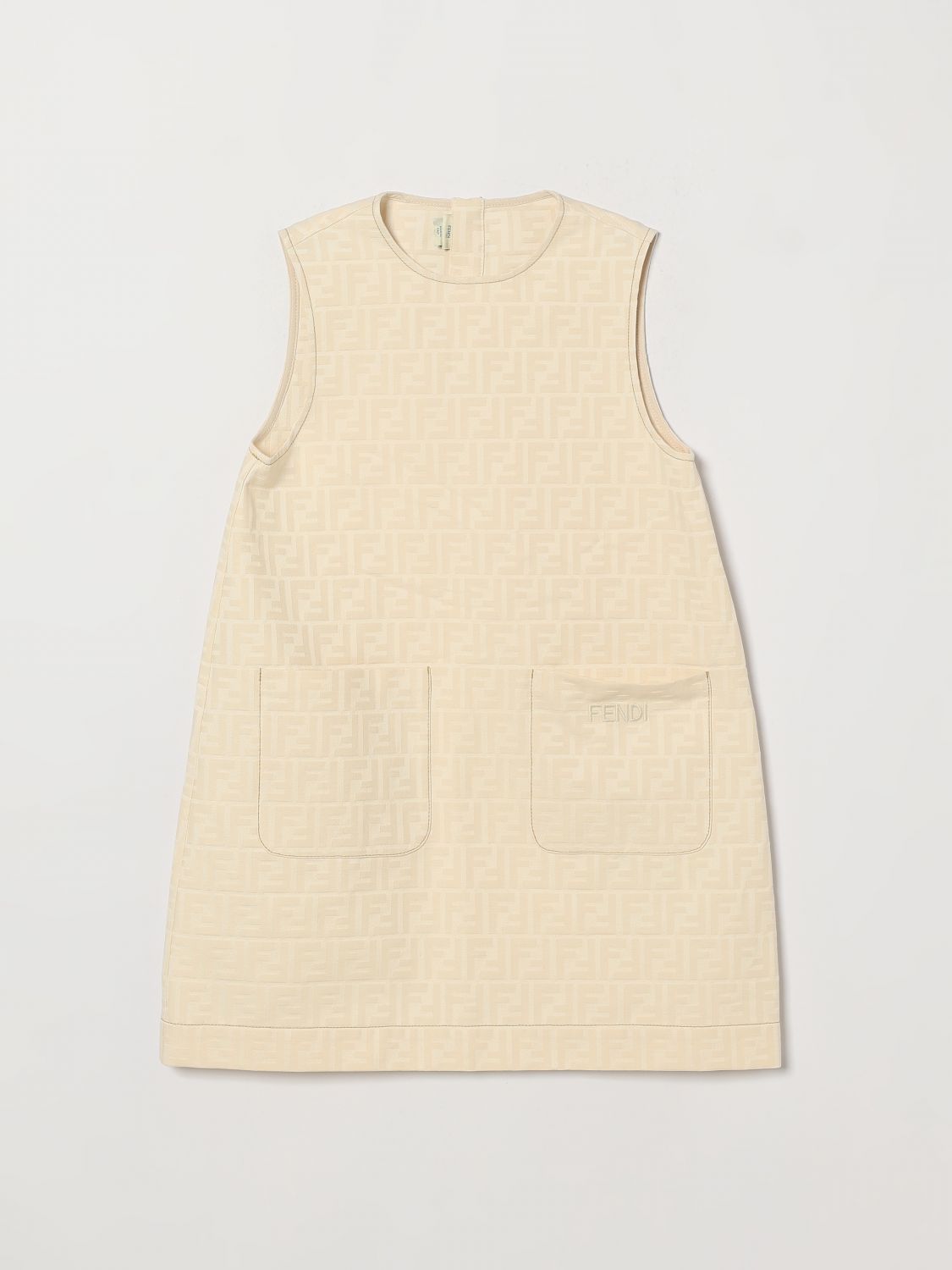 FENDI Ärmelloses Baumwollkleid für Mädchen mit Ton-in-Ton-FF-Monogramm