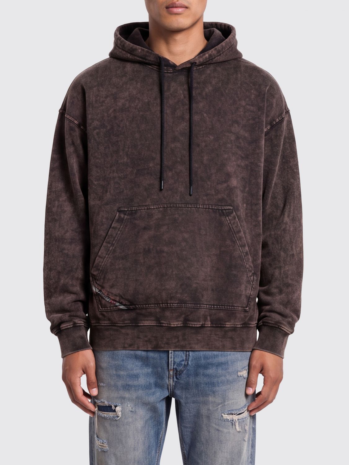 DIESEL Felpa con cappuccio in cotone relaxed fit con spalle scese