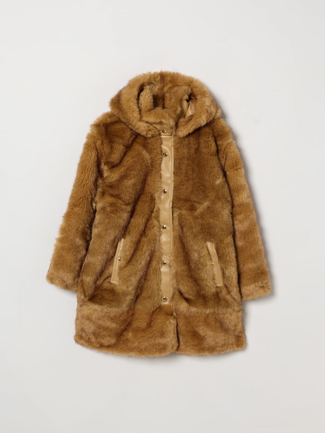 CHLOÉ Einreihiger Webpelzmantel für Mädchen mit Shearling-Kapuze