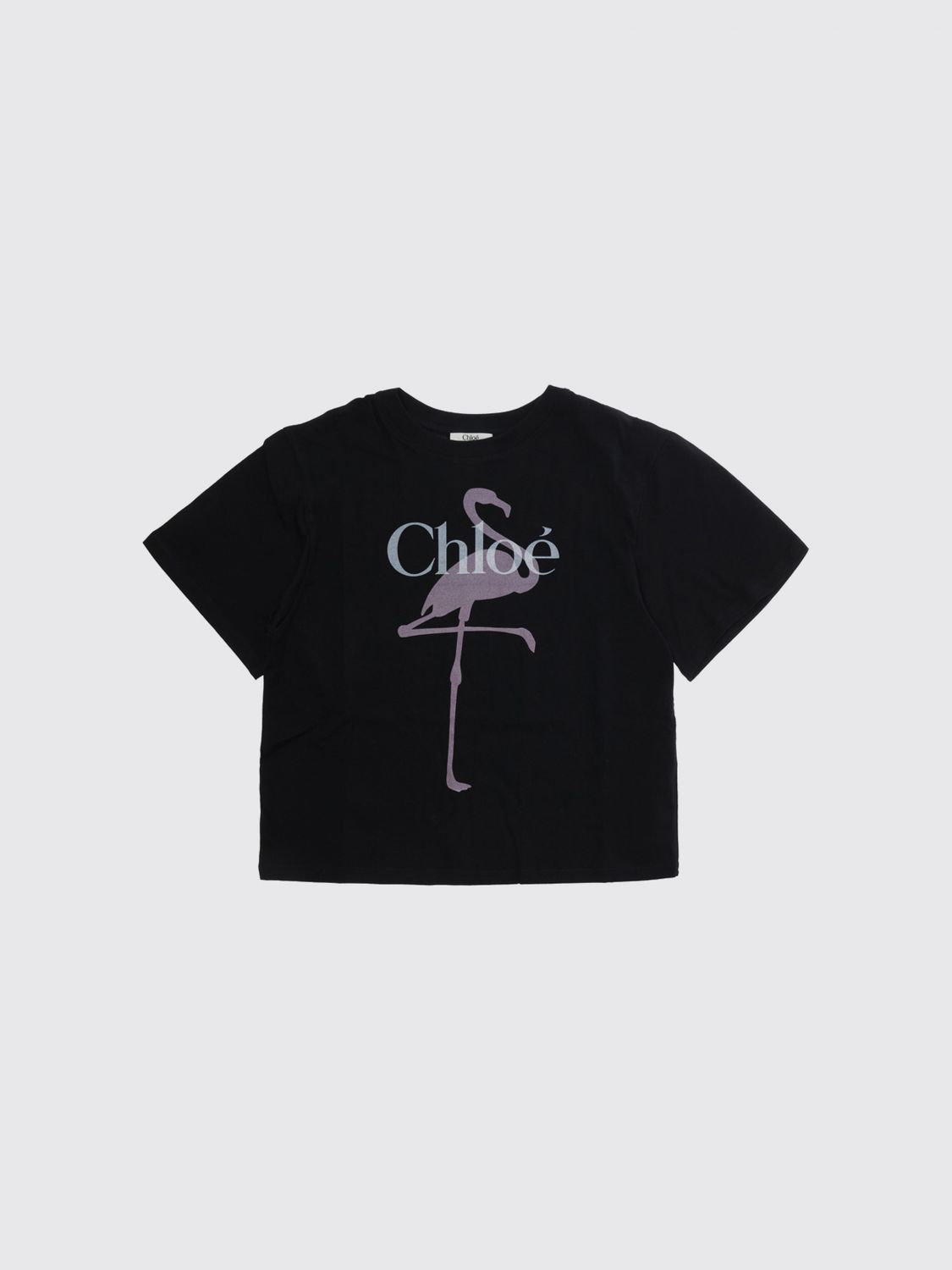 CHLOÉ T-shirt girocollo da bambina in cotone con logo tono su tono