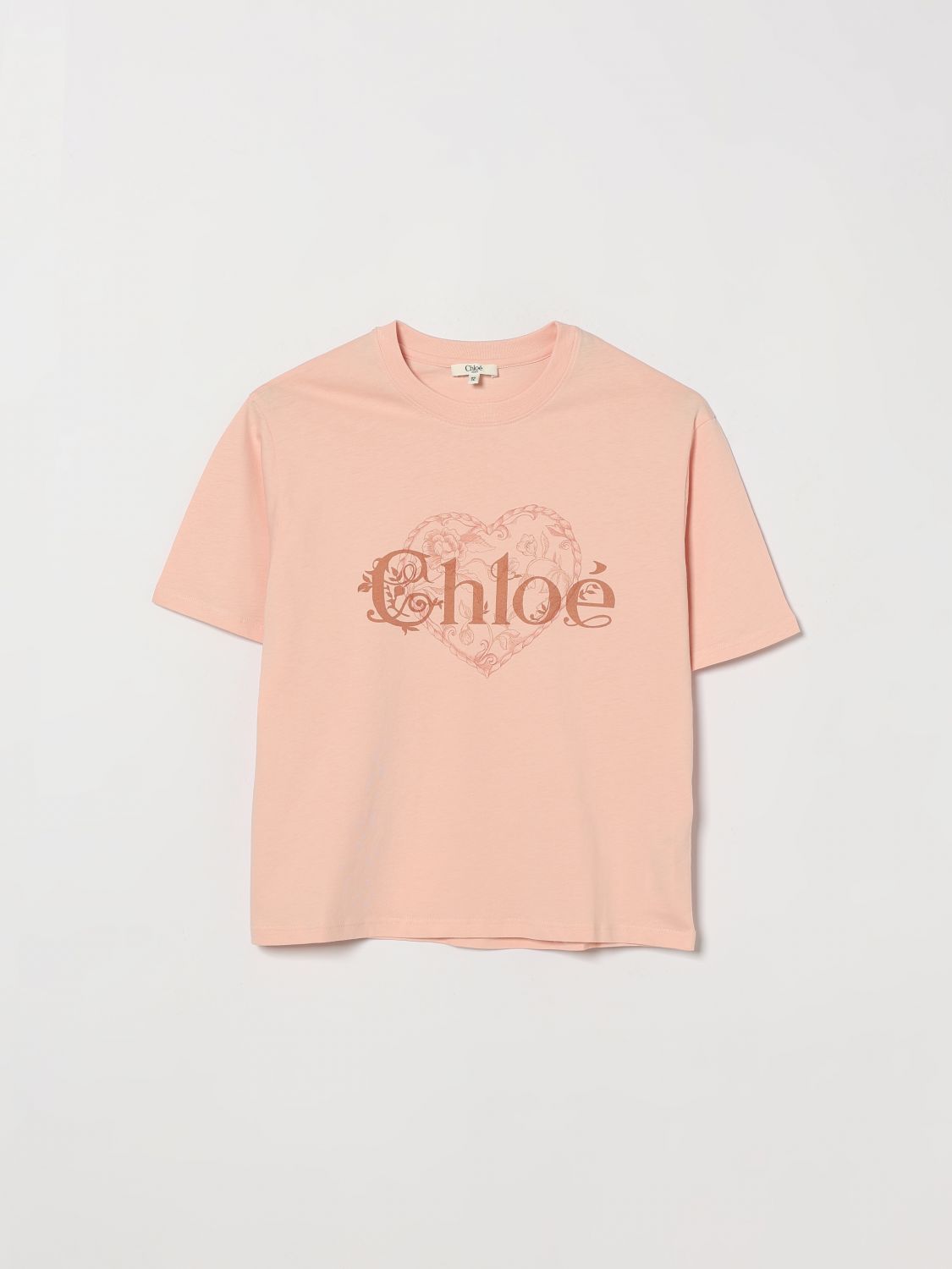CHLOÉ Baumwoll-T-Shirt für Mädchen mit Rundhalsausschnitt und Ton-in-Ton-Logo