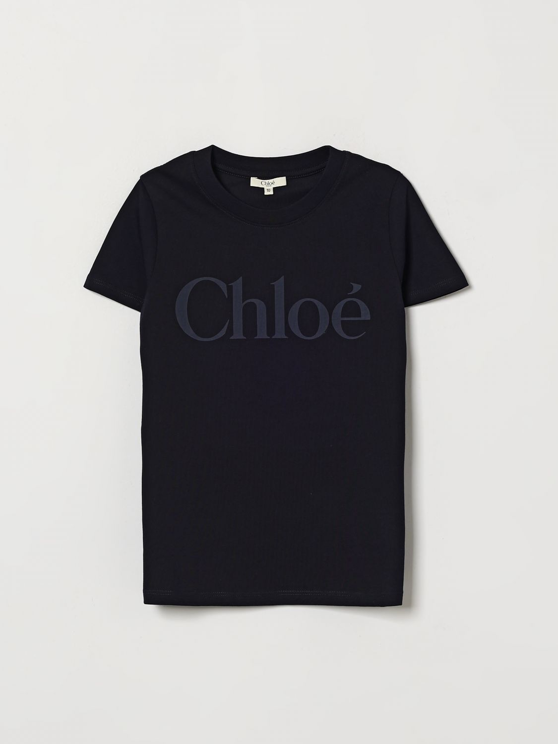 CHLOÉ Baumwoll-T-Shirt für Jungen mit Ton-in-Ton-Logo und Rundhalsausschnitt