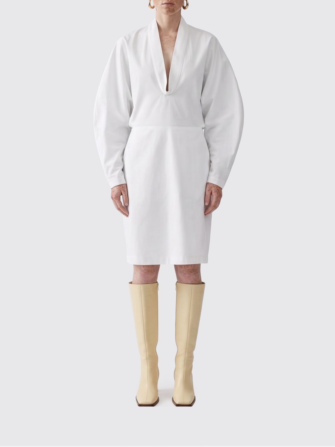 JACQUEMUS Colombe Midikleid aus Baumwolle mit V-Ausschnitt