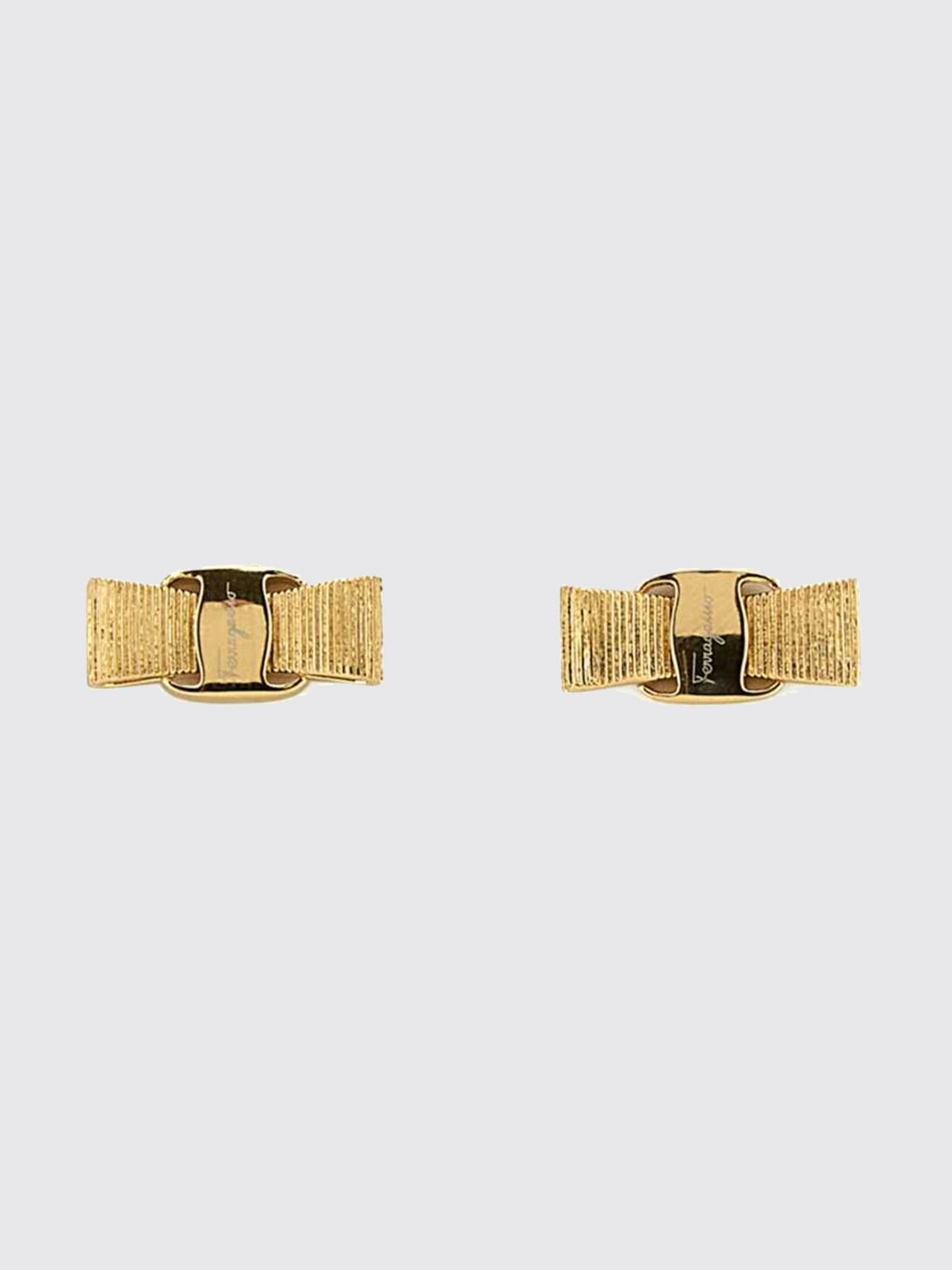 Ferragamo Vara Stud Earrings in Brass with Engraved Logo and Pin Closure · OS