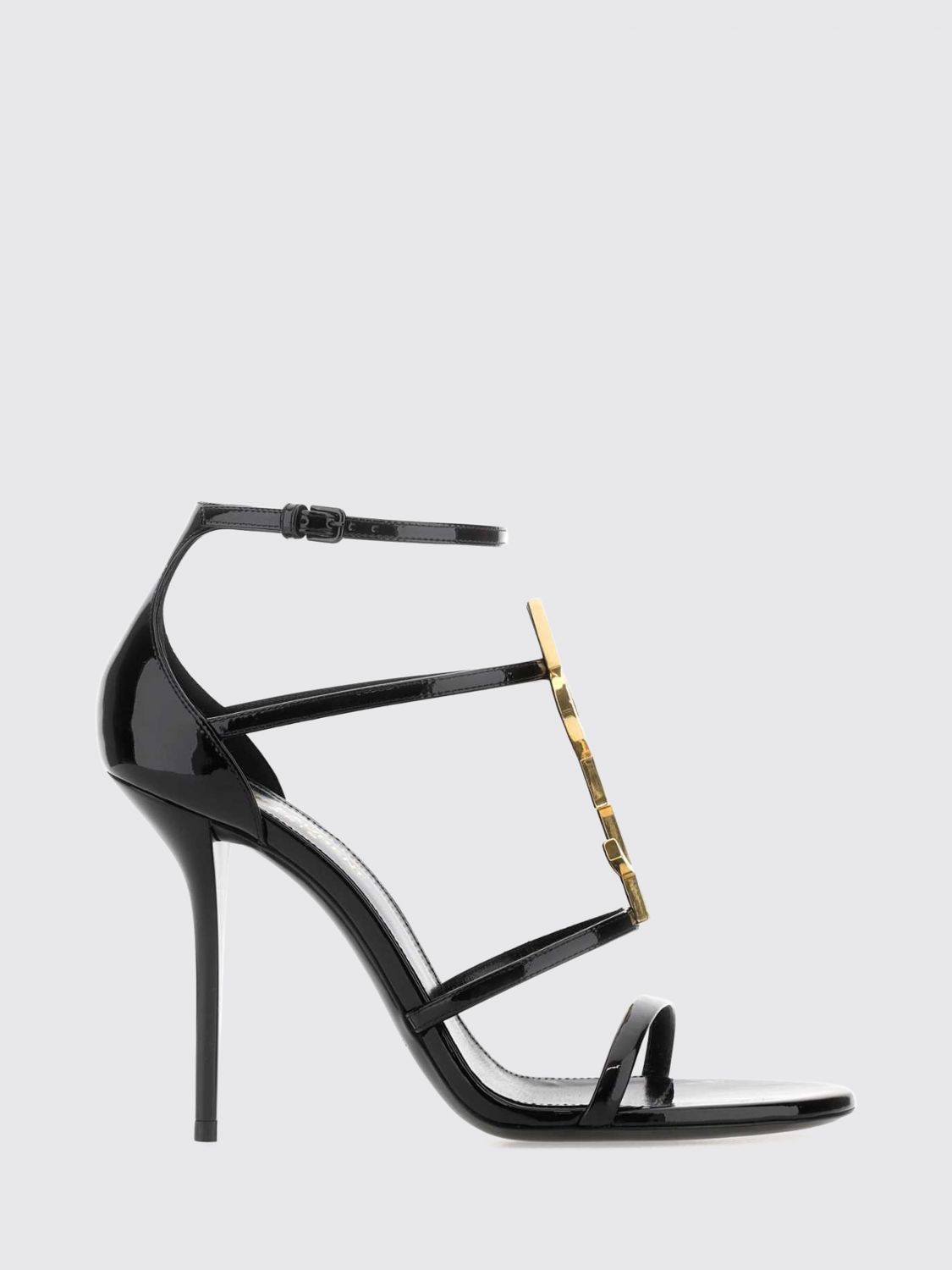 SAINT LAURENT Cassandra Lackleder-Sandalen mit hohem Absatz und YSL-Monogramm