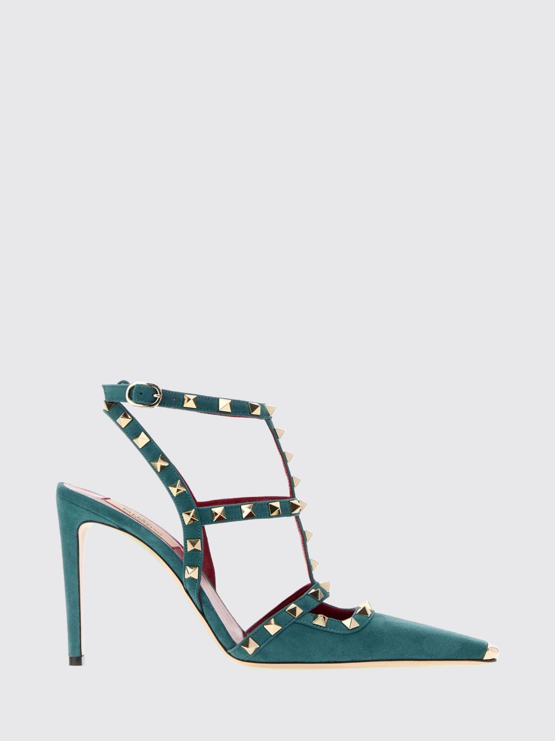 Valentino Garavani Rockstud Suede T-Strap Slingback Pumps with High Stiletto Heel