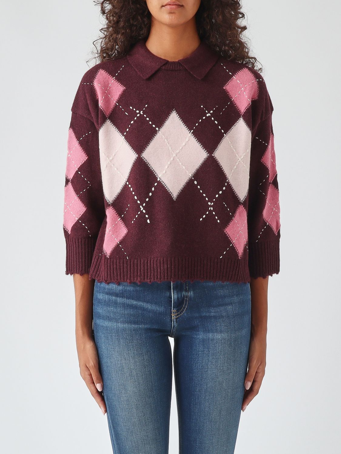 PINKO Polo in lana e cashmere con motivo a rombi e maniche lunghe