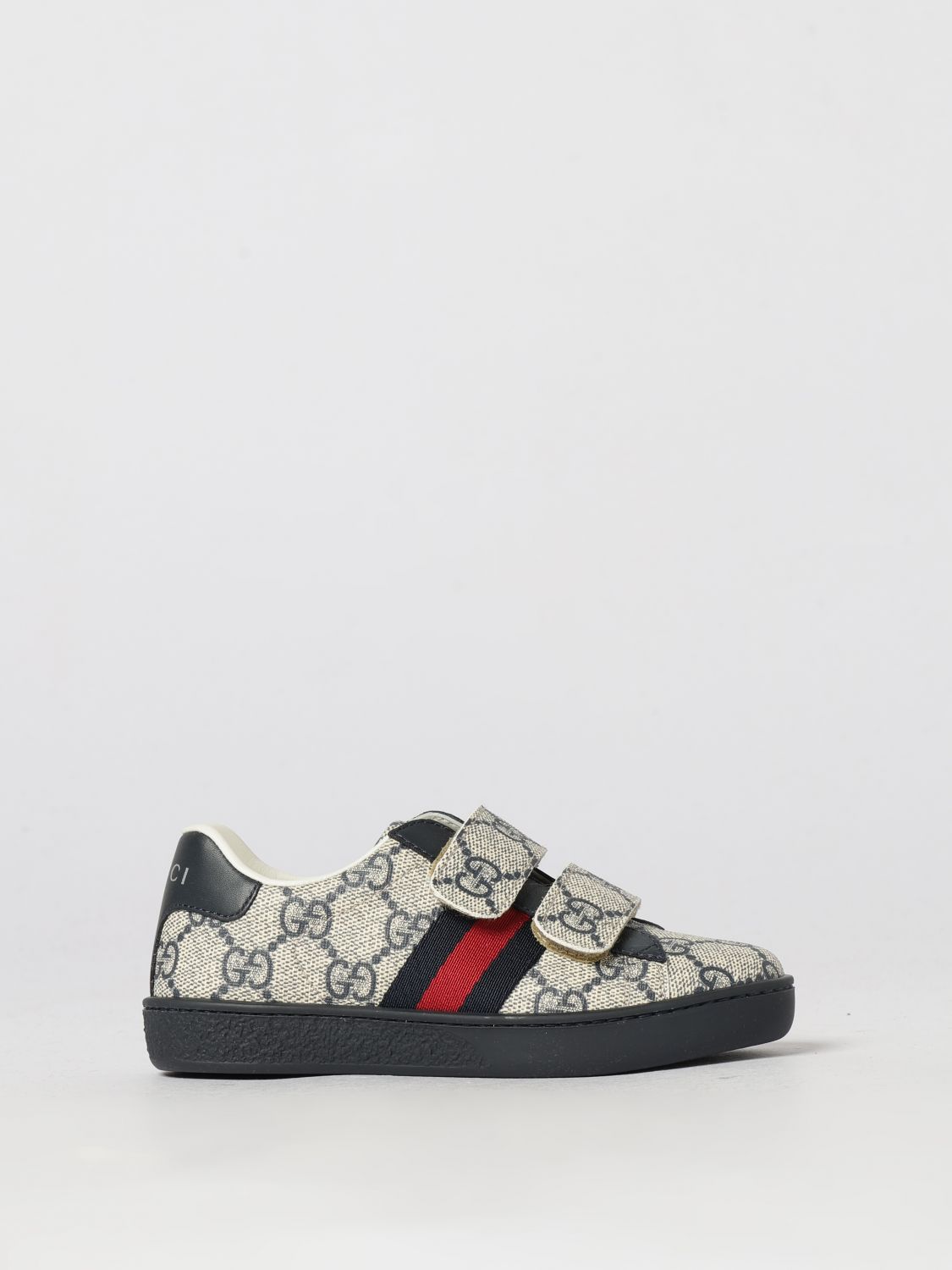 GUCCI Boy's Ace GG Supreme Fabric Sneakers with Strap Closure GUCCI Boy's Ace GG Supreme Fabric Sneakers with Strap Closure