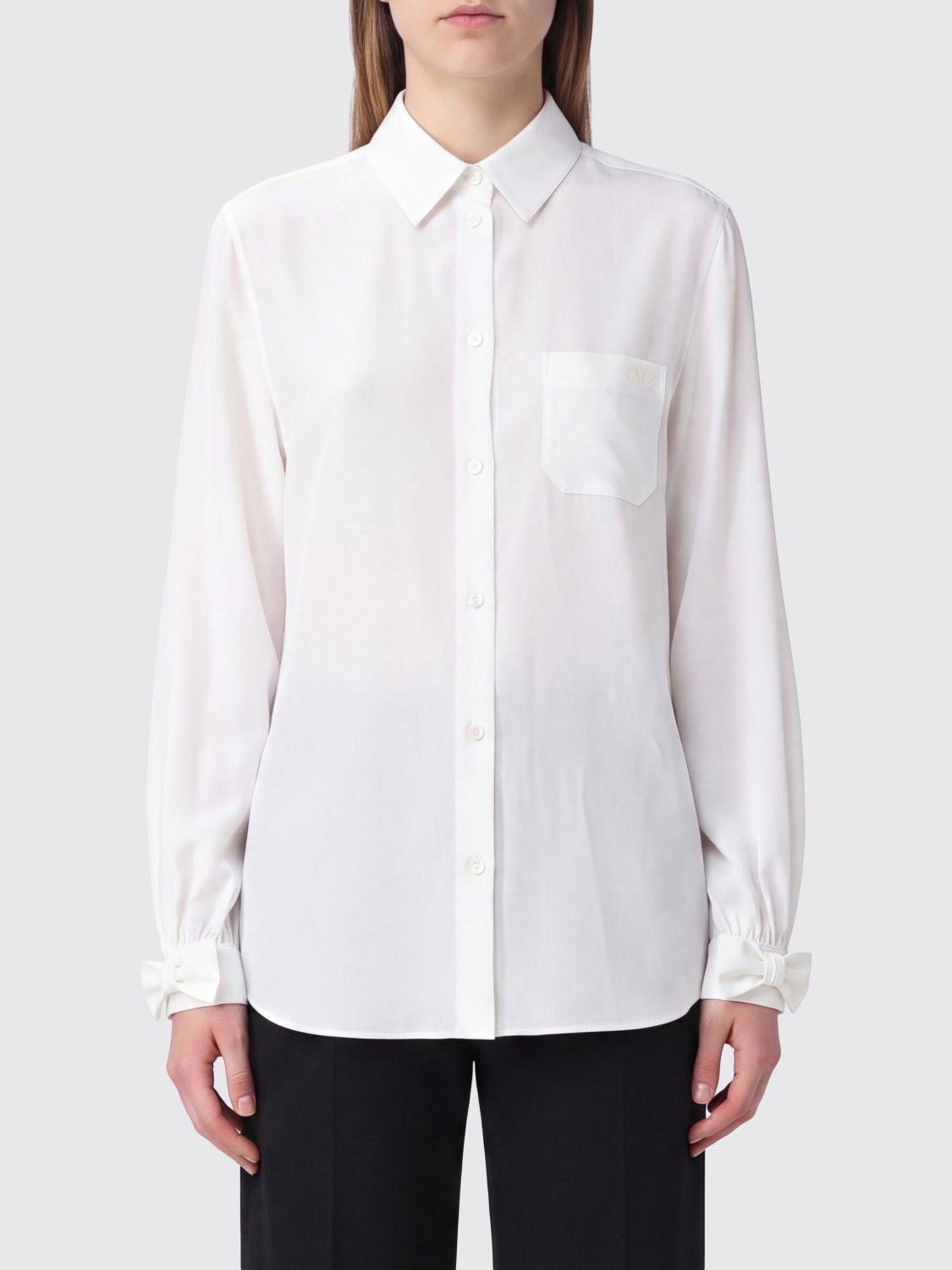 Valentino Garavani Long-Sleeved Cotton Shirt with French Collar and Patch Pocket