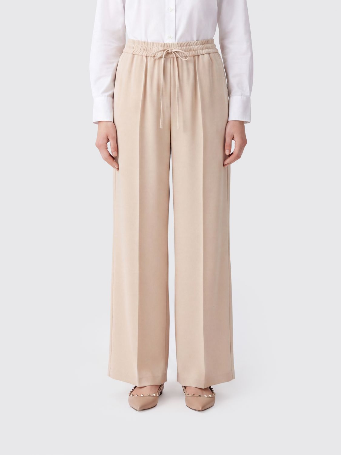 VALENTINO GARAVANI Wide-Leg Silk Palazzo Trousers with High Elasticated Waist