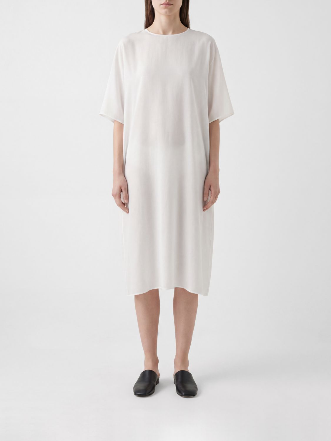 THE ROW Midi Cotton Caftan with Crew Neck and Short Sleeves