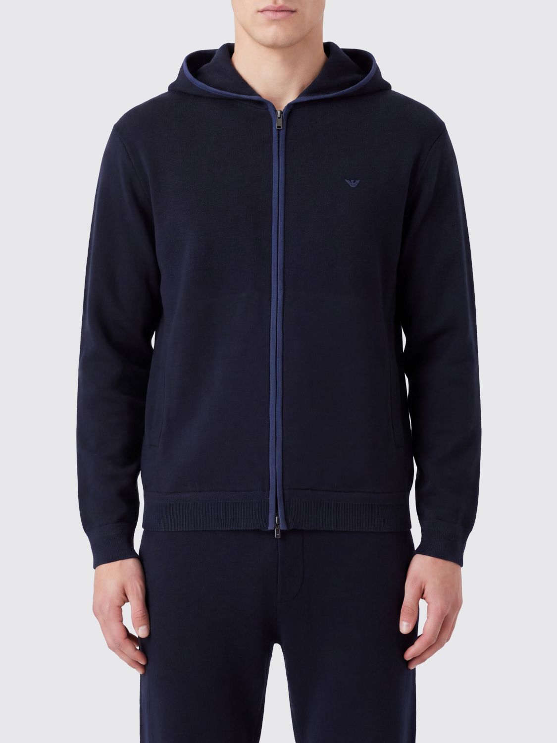 EMPORIO ARMANI Wollstrick-Kapuzenjacke mit Reißverschluss und Adler-Logo