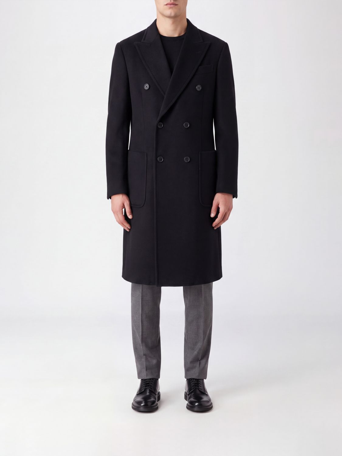 Emporio Armani Knee-Length Double-Breasted Coat in Wool and Cashmere