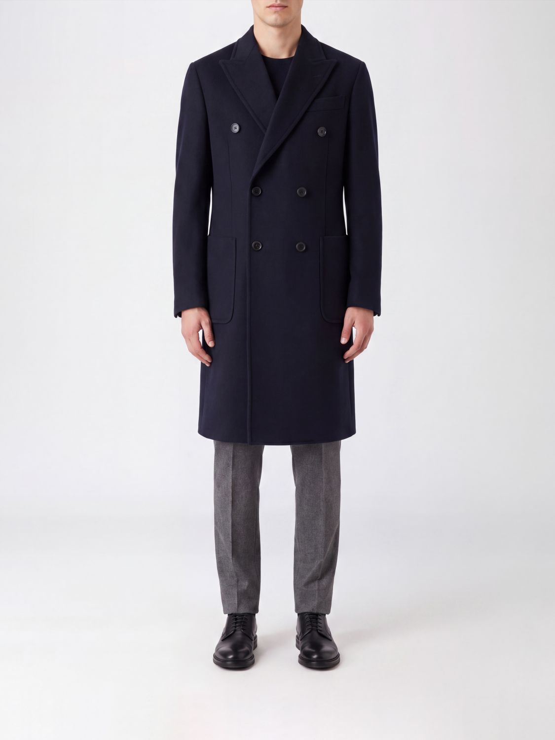 Emporio Armani Knee-Length Double-Breasted Coat in Wool and Cashmere