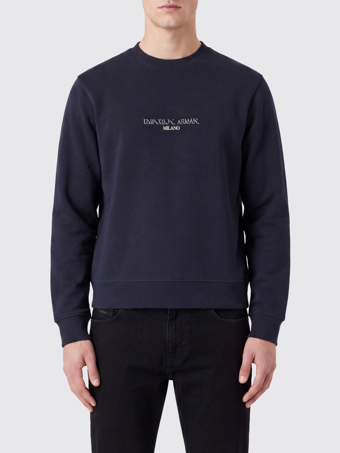 EMPORIO ARMANI Baumwoll-Sweatshirt mit Rundhalsausschnitt und gesticktem Kontrastlogo