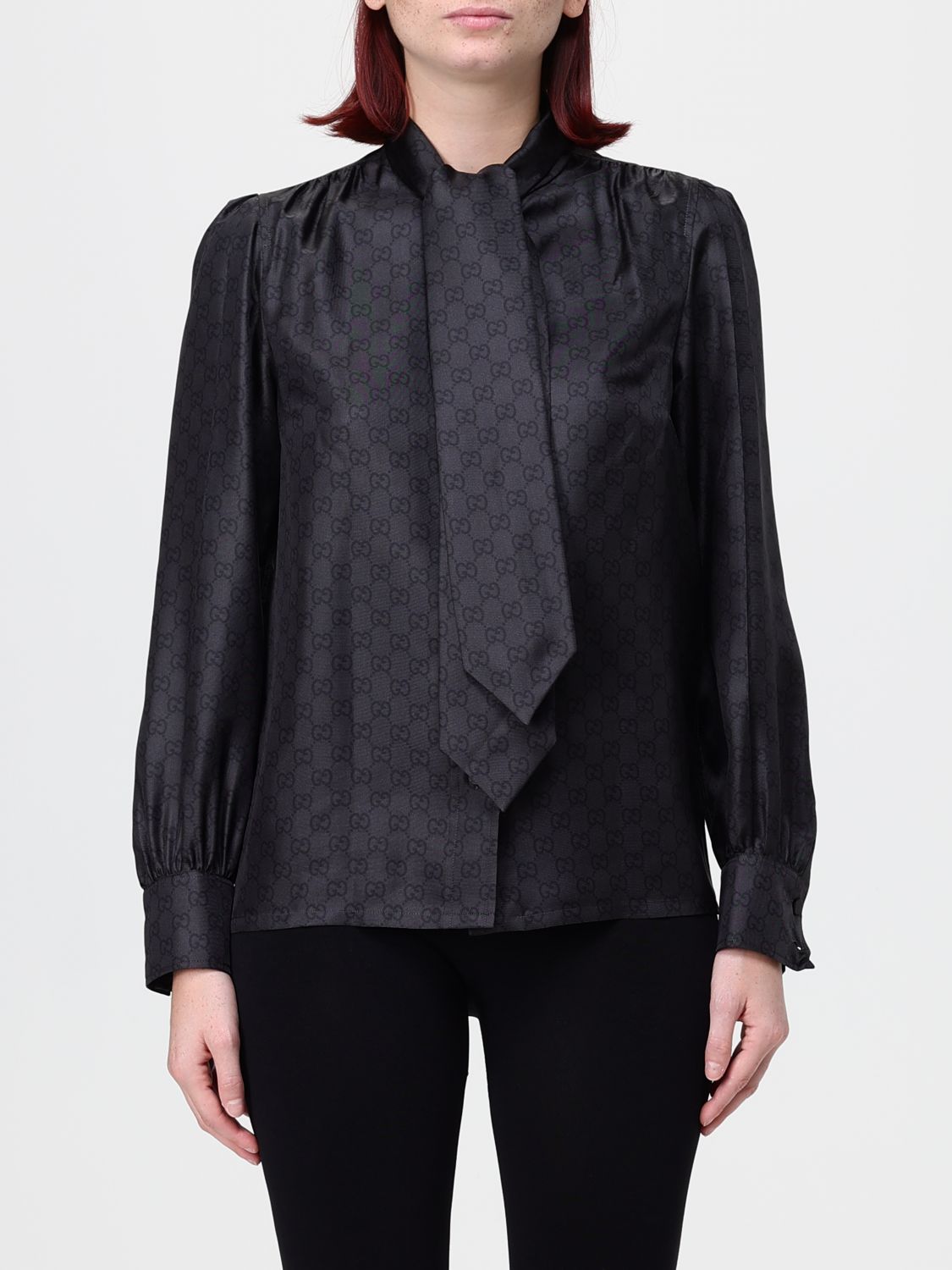 GUCCI Schluppenbluse aus reiner Seide mit durchgehendem GG-Monogramm