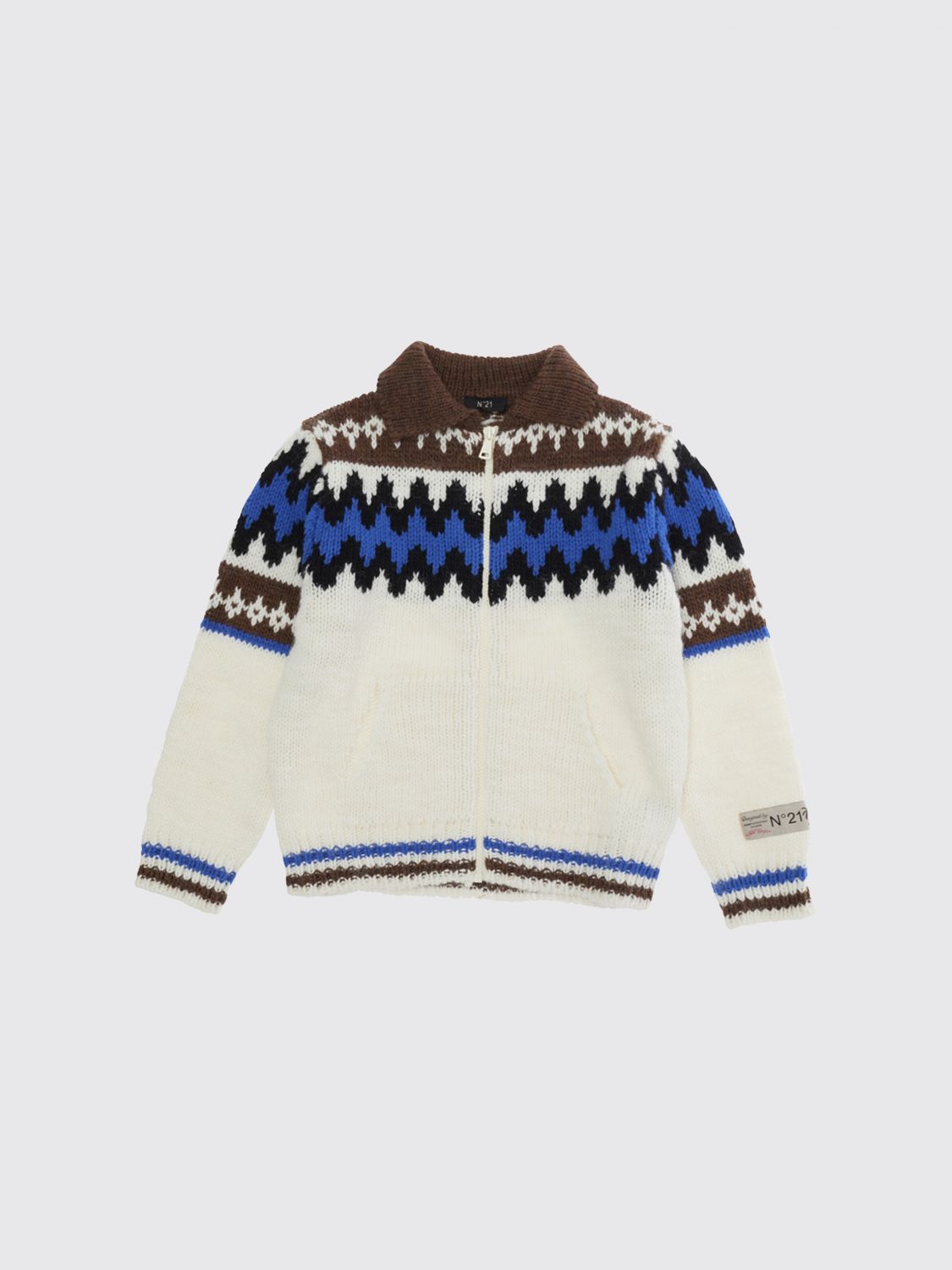 N° 21 Jacquard-Strickjacke für Jungen aus Wolle mit Reißverschluss